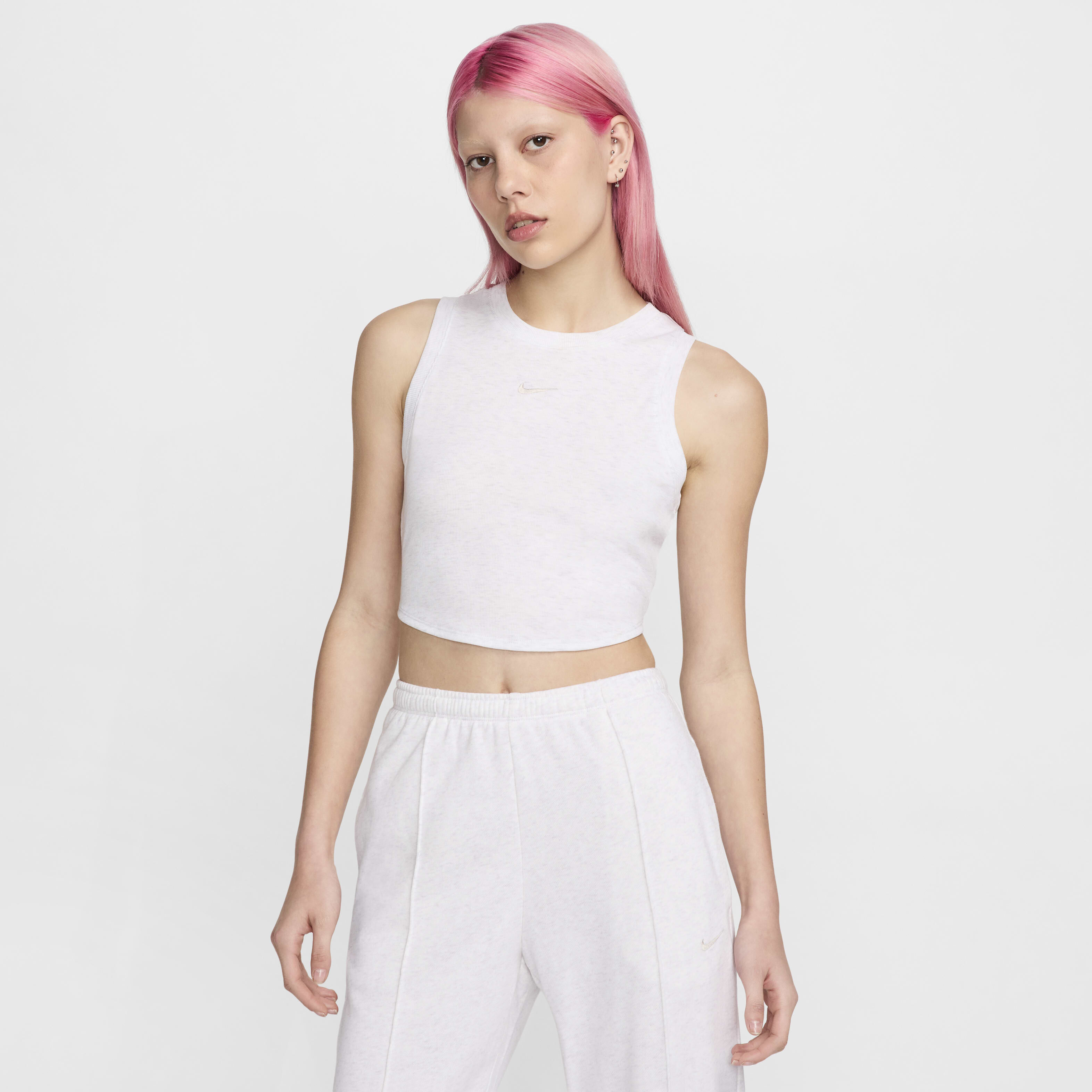 Buy Nike Sportswear Chill Knit Women s Tight Cropped Mini Rib Tank Top Birch Heather Light Orewood Brown Nike Kuwait Official
