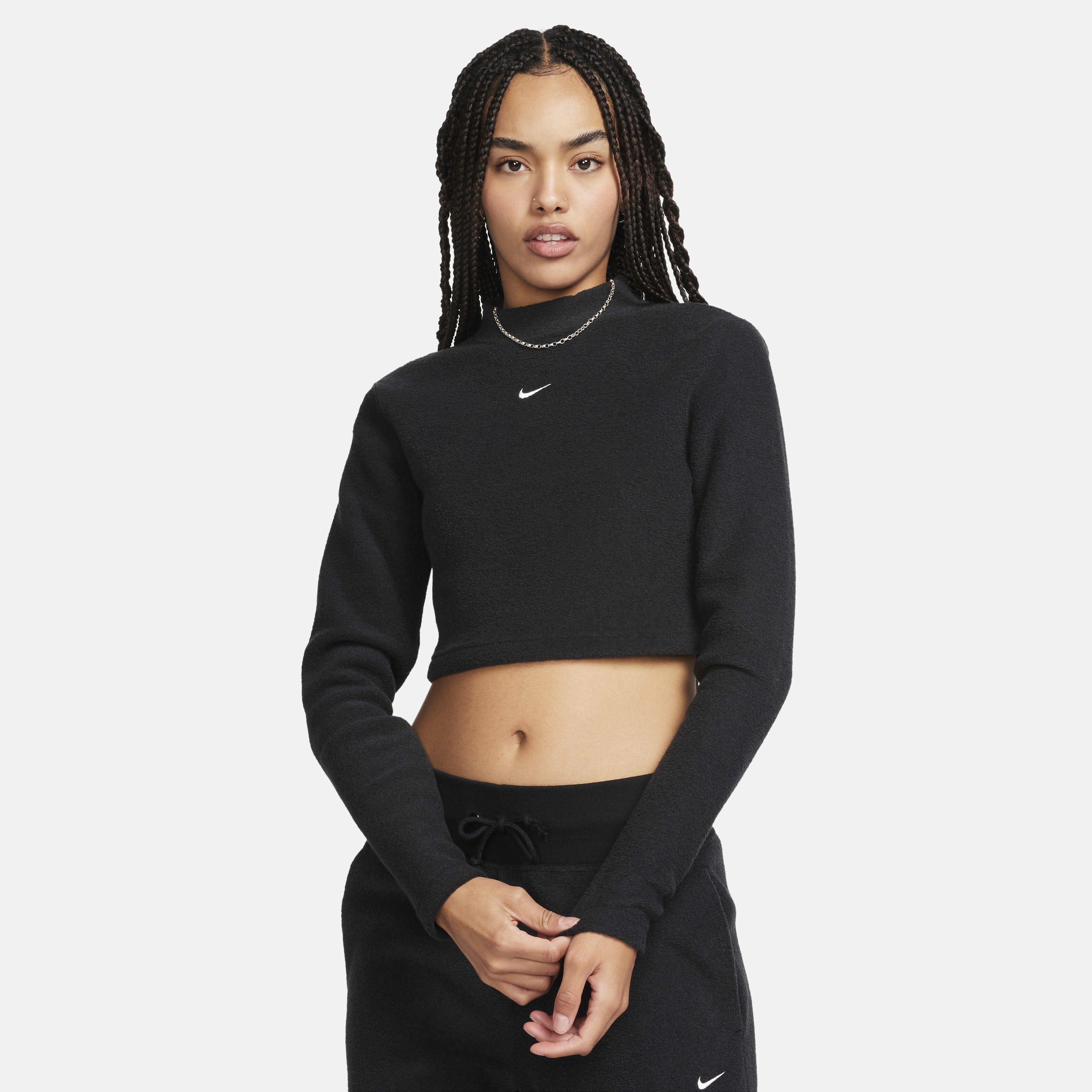 Nike essentials cropped mock neck sweatshirt in grey 2025