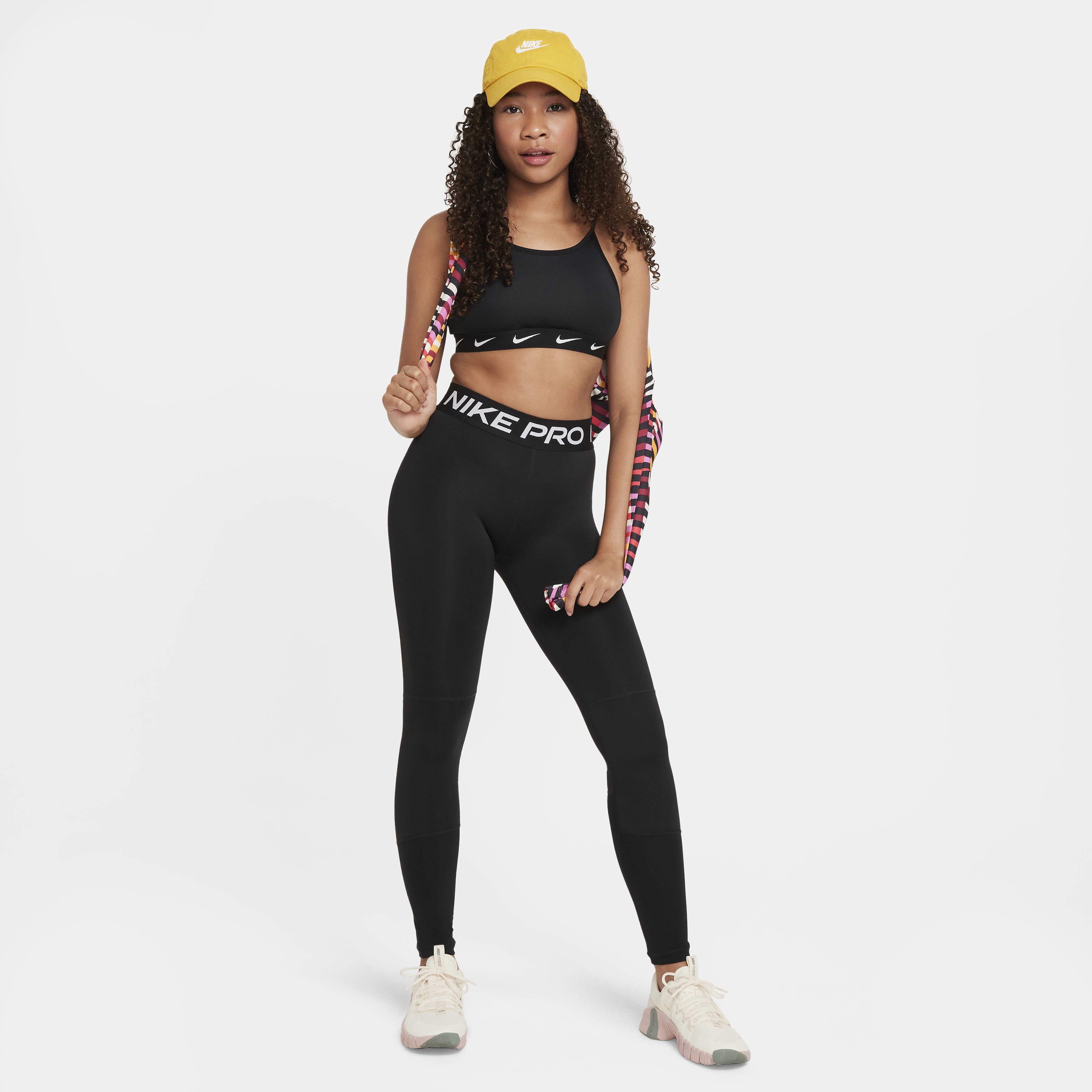 Buy Nike Pro Dri FIT Older Kids Girls Leggings Black White Nike Kuwait Official