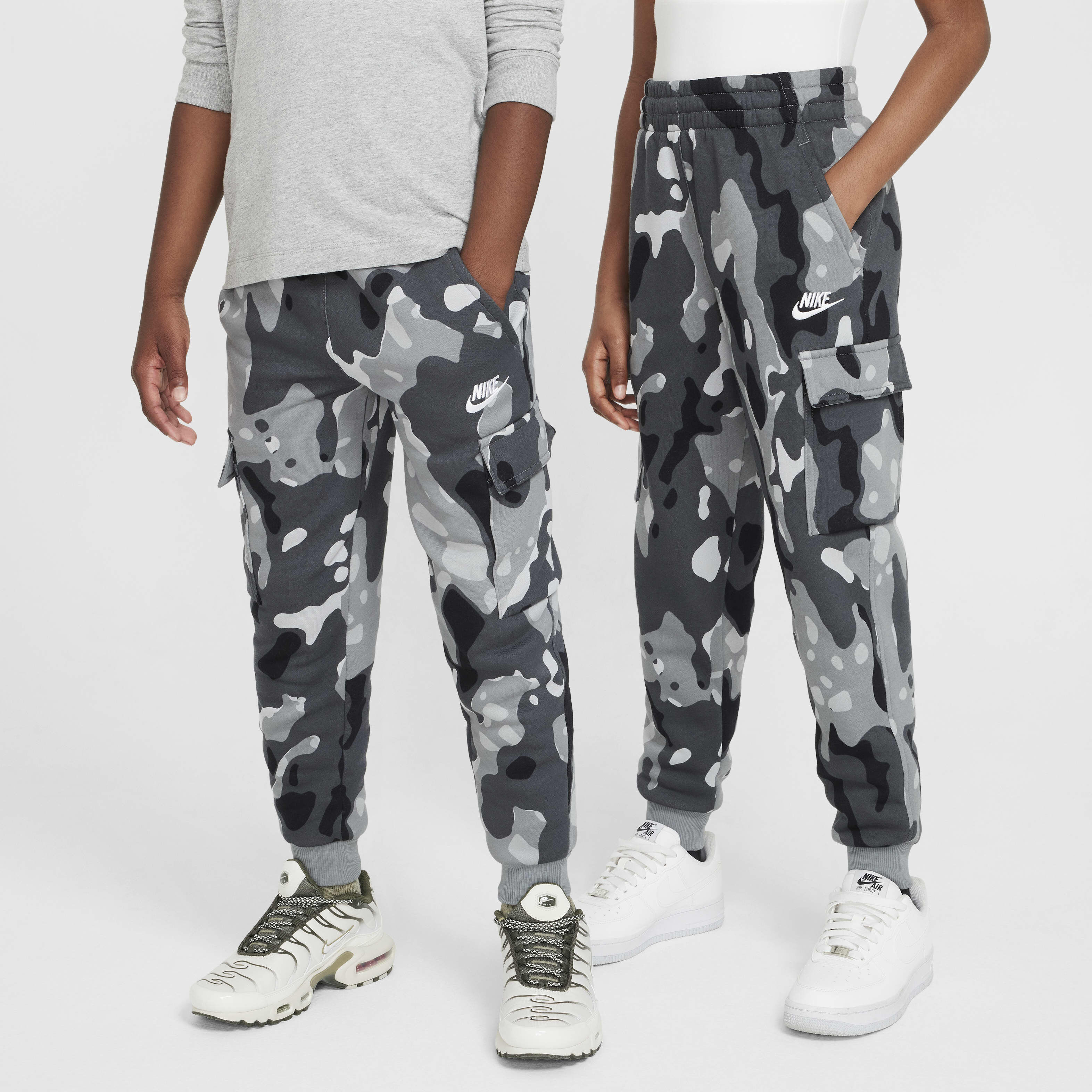 Buy Nike Sportswear Club Fleece Older Kids Camo Cargo Trousers Smoke Grey White Nike Kuwait Official