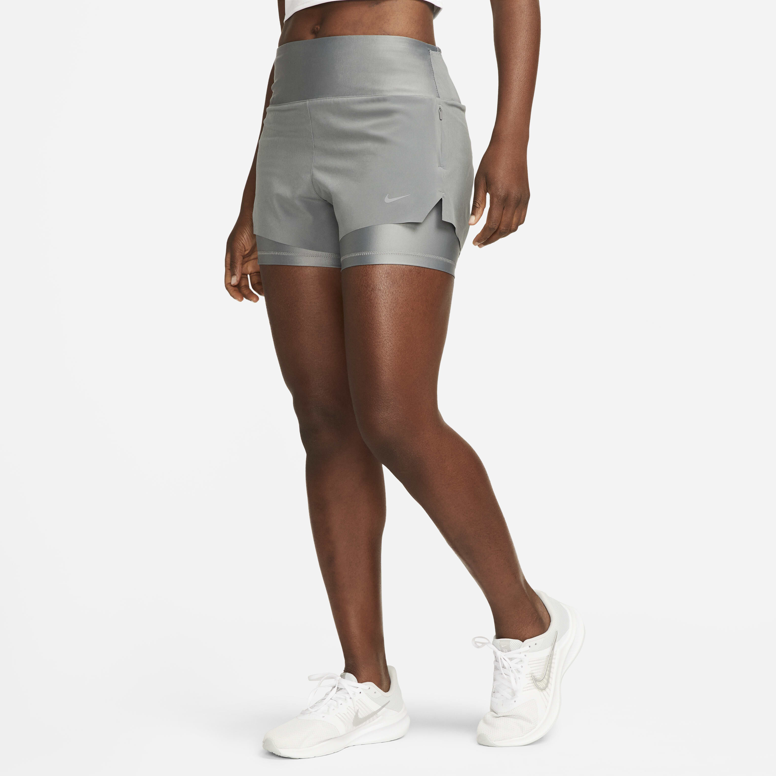 Buy Nike Dri FIT Swift Women s Mid Rise 8cm approx. 2 in 1 Running Shorts with Pockets Smoke Grey Nike Kuwait Official