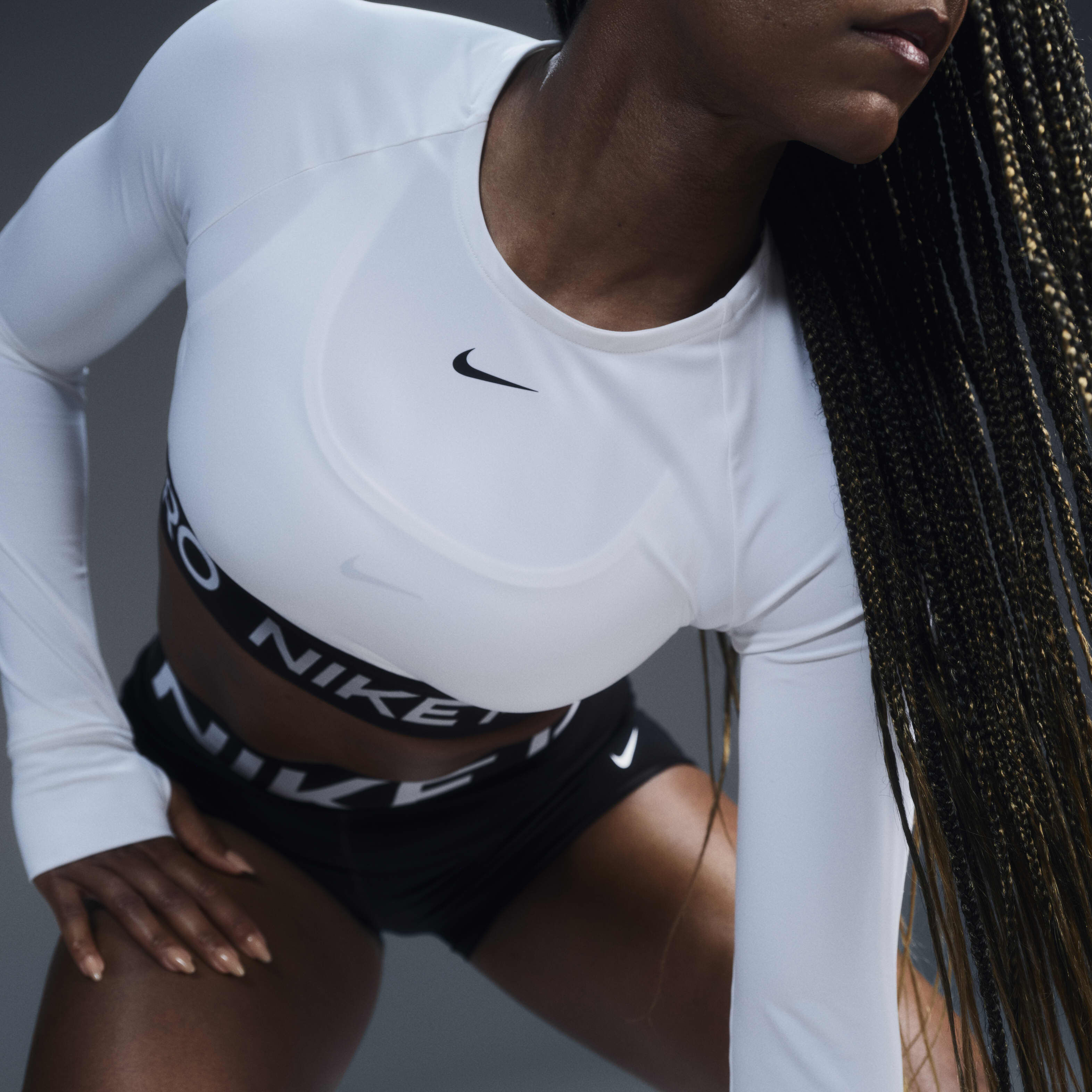 Nike pro women's cropped long sleeve shirt top