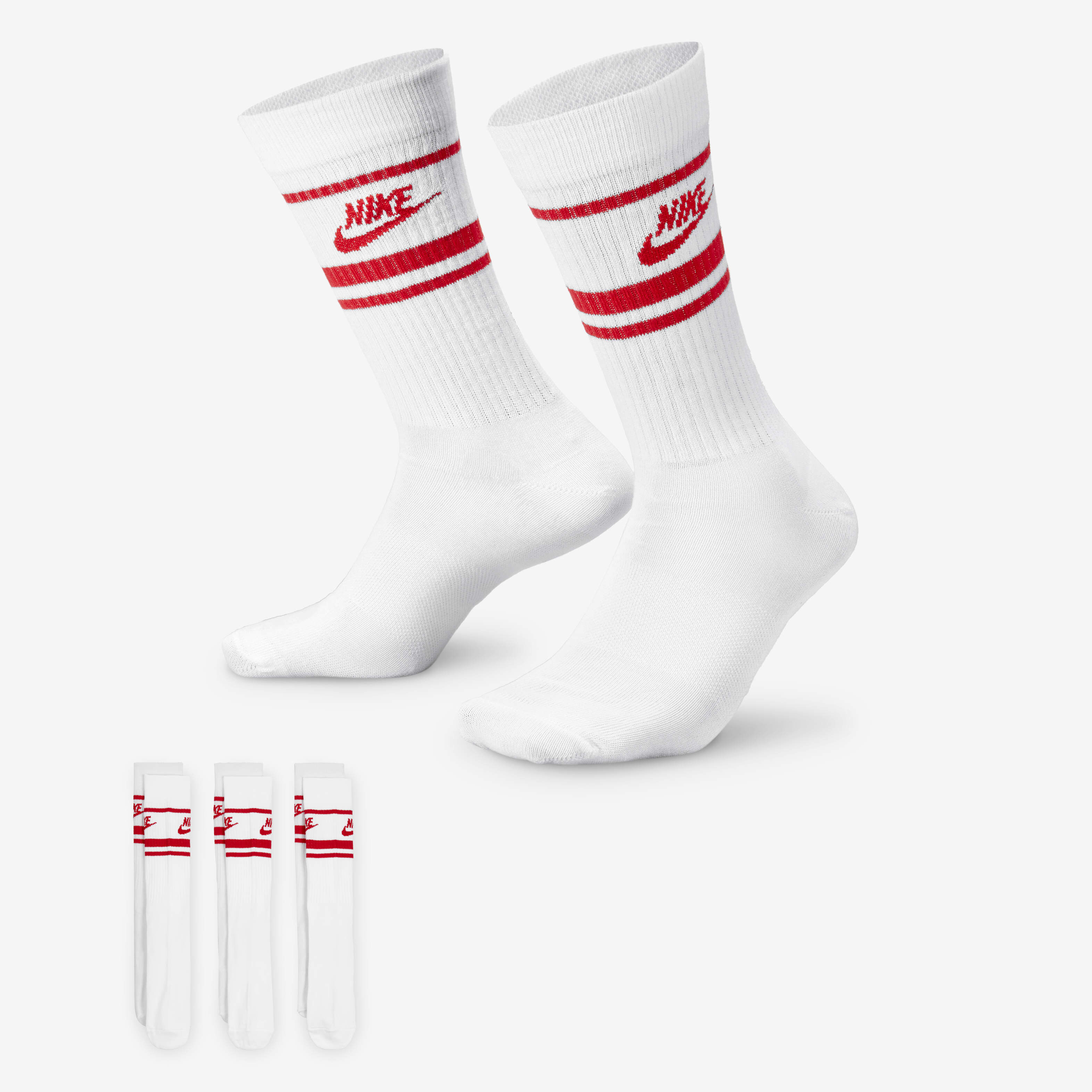 Buy Nike Sportswear Dri FIT Everyday Essential Crew Socks 3 Pairs White University Red University Red Nike Kuwait Official