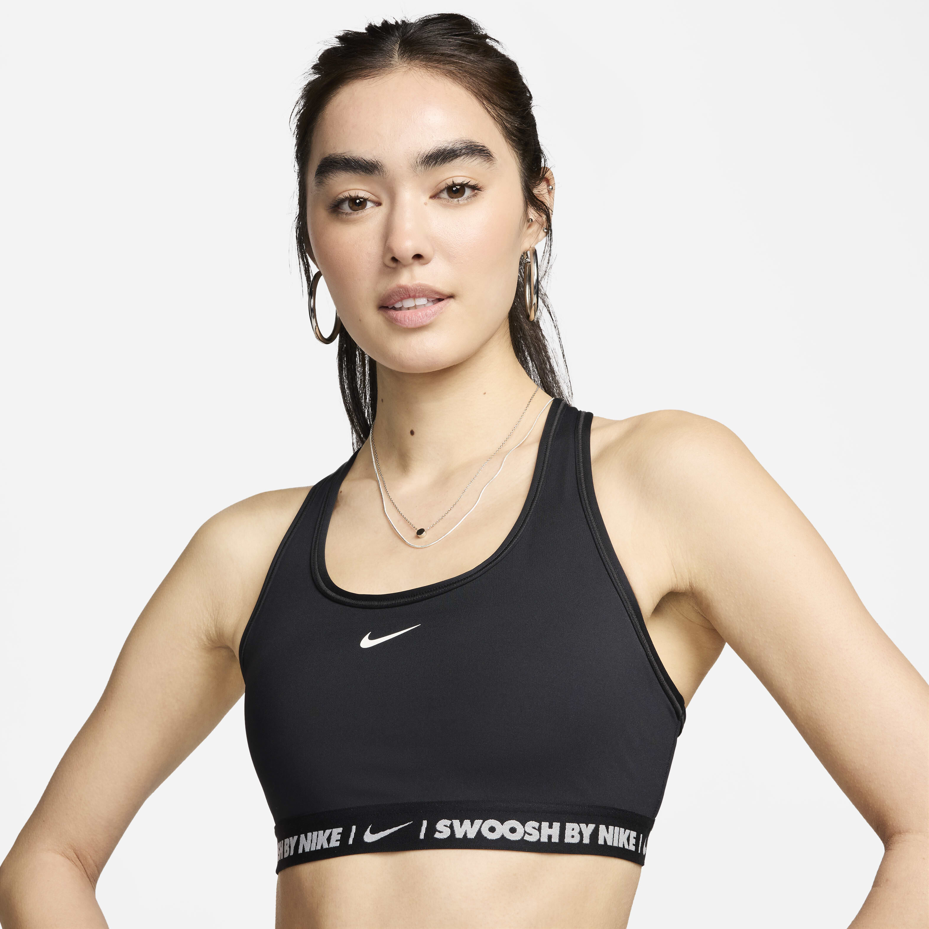 nike training mid support swoosh bra in black