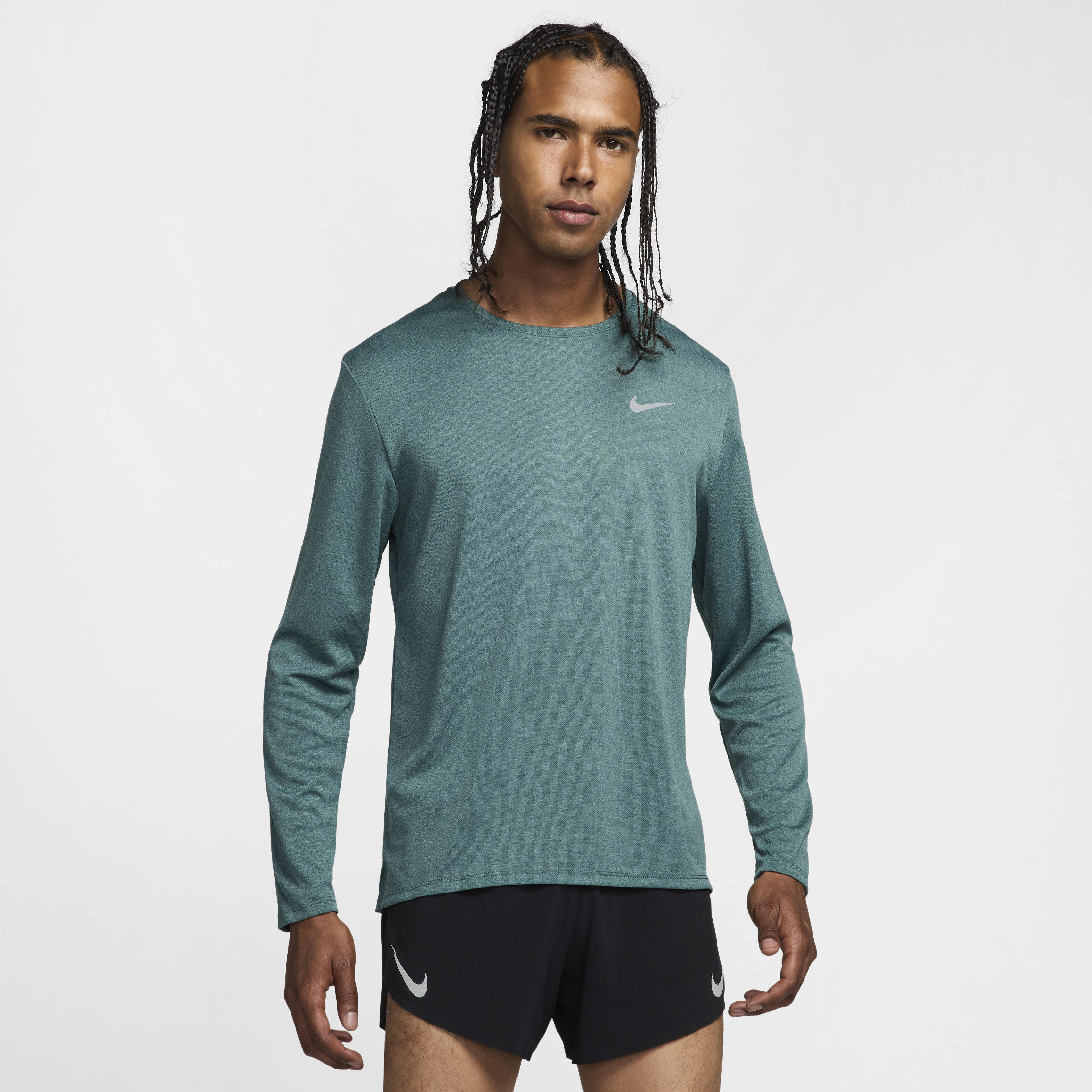 Buy Nike Miler Men s Dri FIT UV Long Sleeve Running Top Vintage Green Bicoastal Heather Nike Kuwait Official