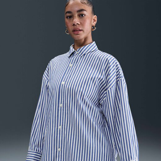 Field General looks-Nike, Nike Sportswear Chill Poplin, Women's Oversized Striped Button-Down Top
