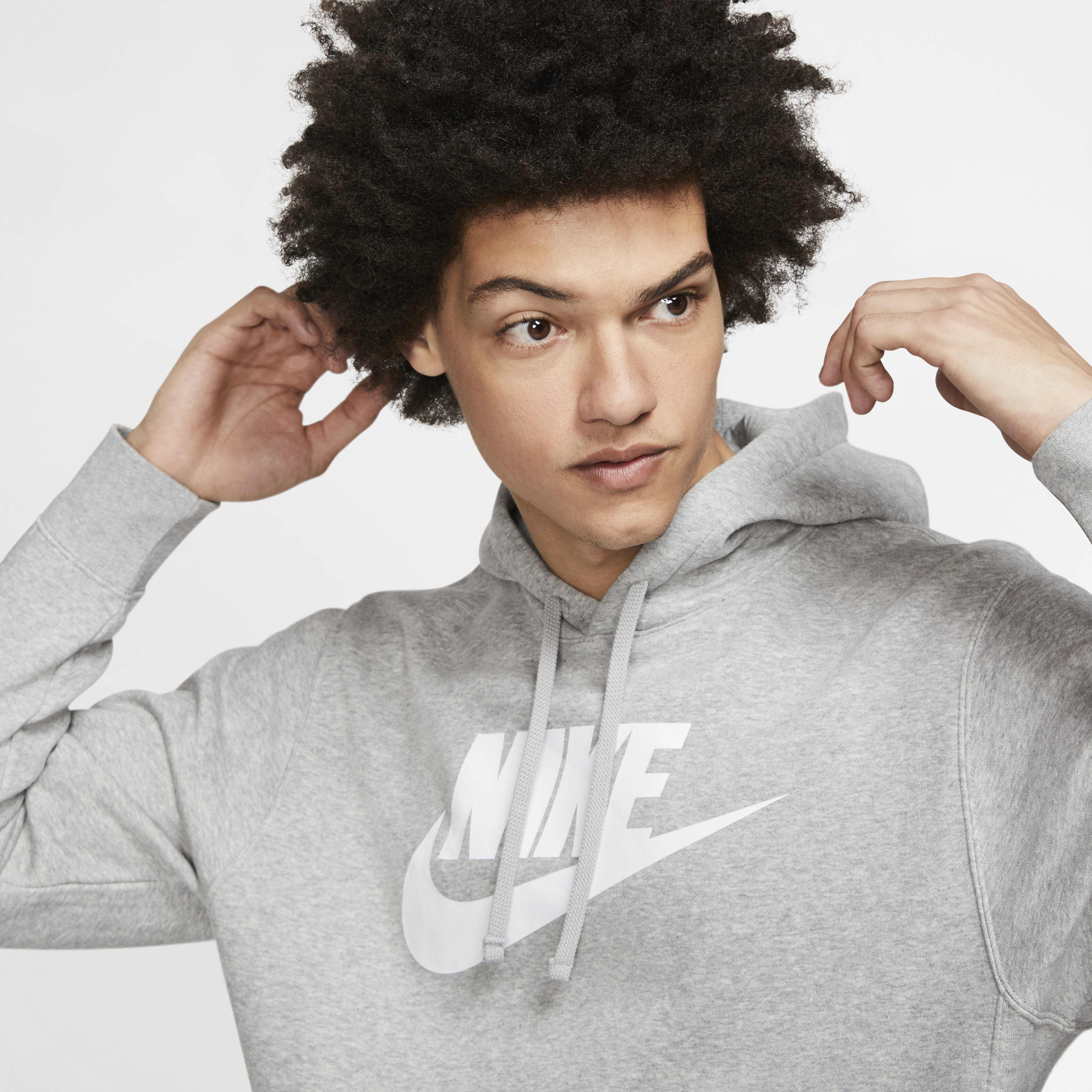 Buy Nike Sportswear Club Fleece Men s Graphic Pullover Hoodie Dark Grey Heather Matte Silver White Nike Kuwait Official