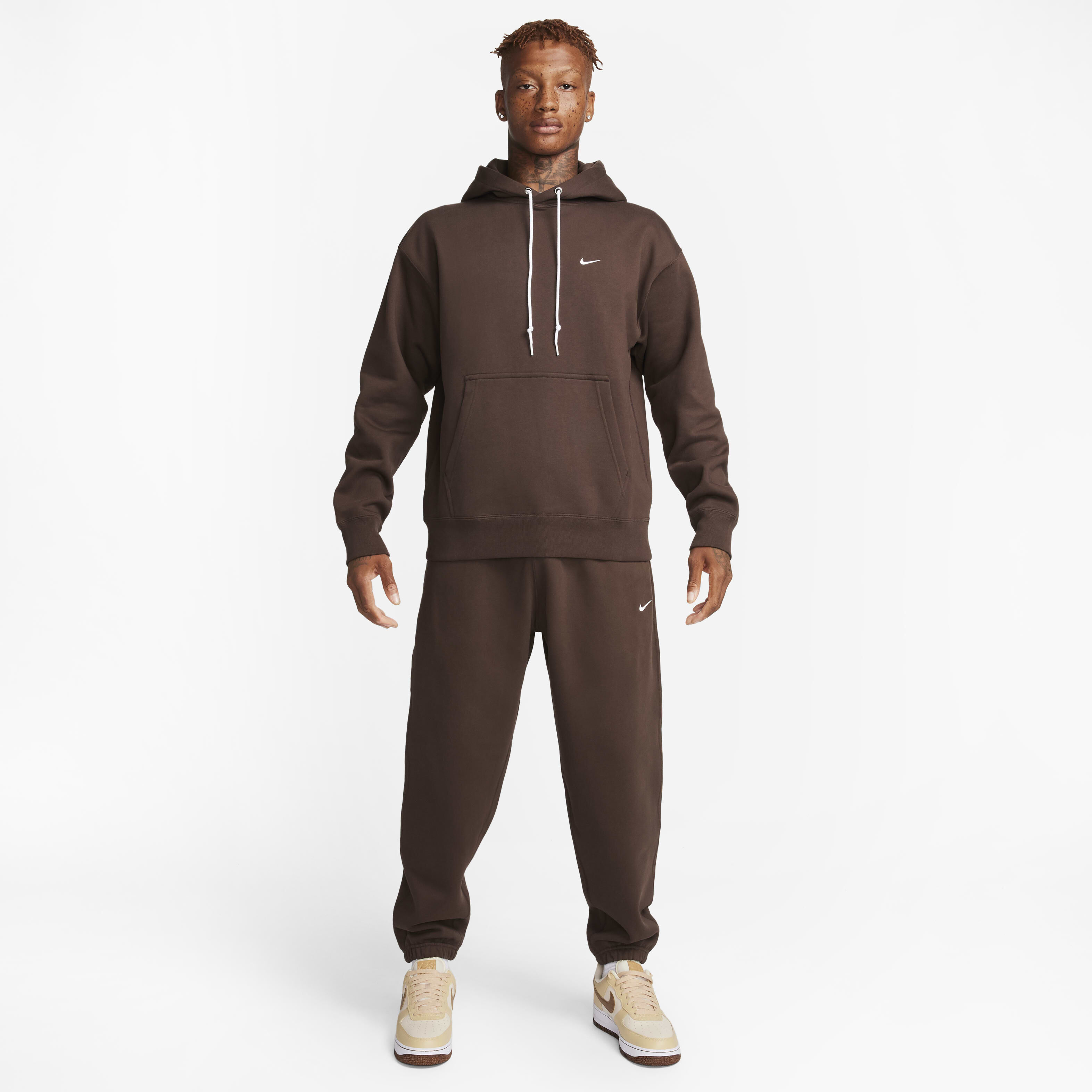 Buy Nike Solo Swoosh Men's Fleece Trousers - Baroque Brown/White