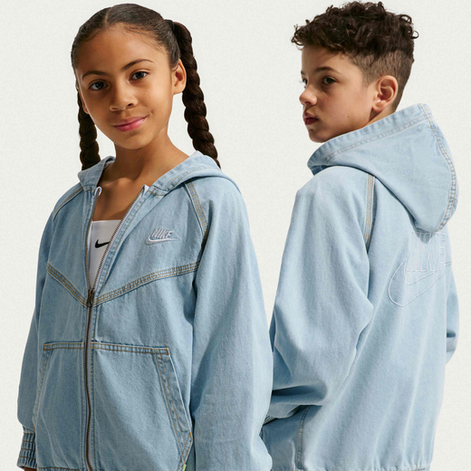 Kids' Jackets & Gilets-Nike, Nike Sportswear Collection, Older Kids' Full-Zip Hooded Denim Jacket