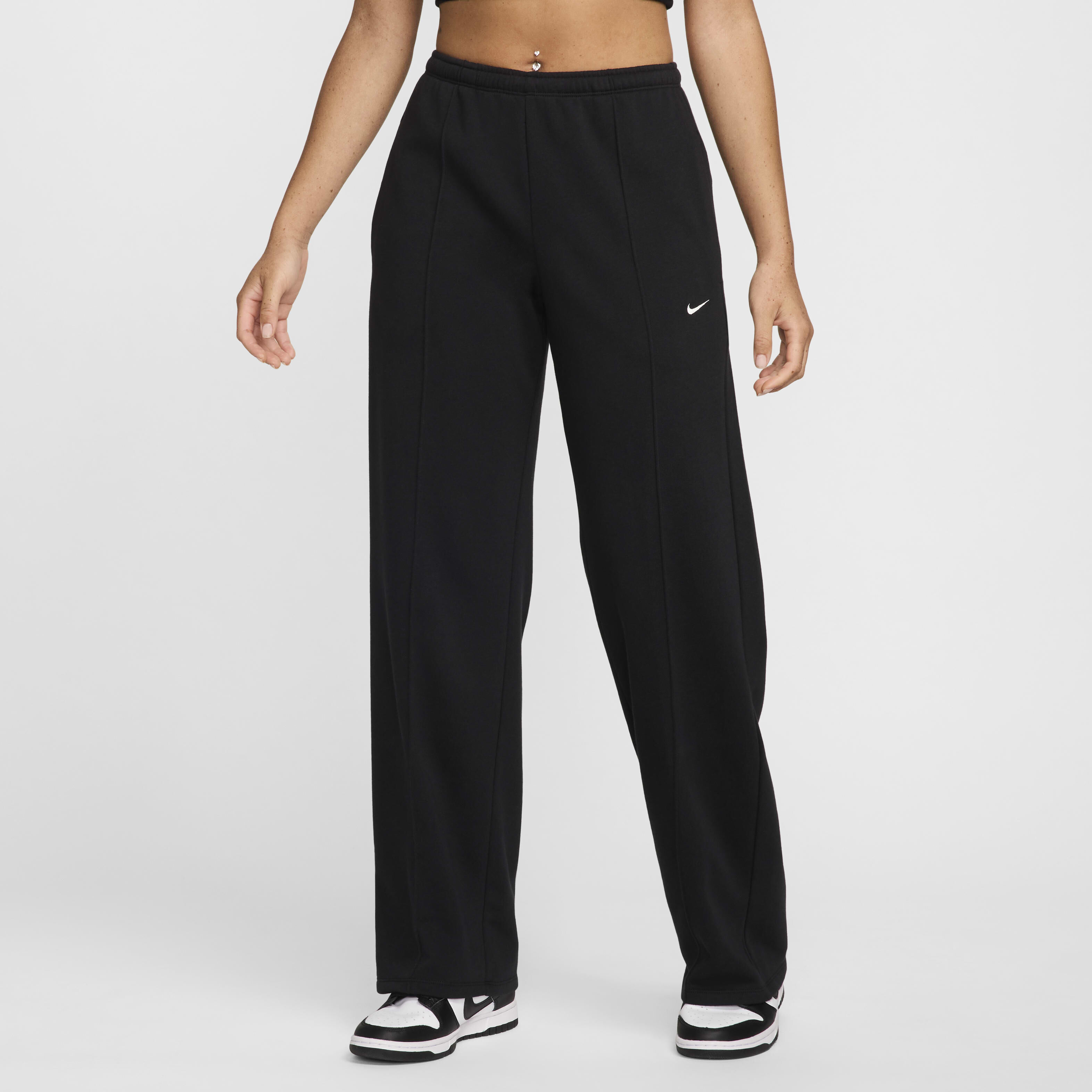 Buy Nike Sportswear Chill Terry Women s Mid Rise French Terry Open Hem Tracksuit Bottoms Black Sail Nike Kuwait Official