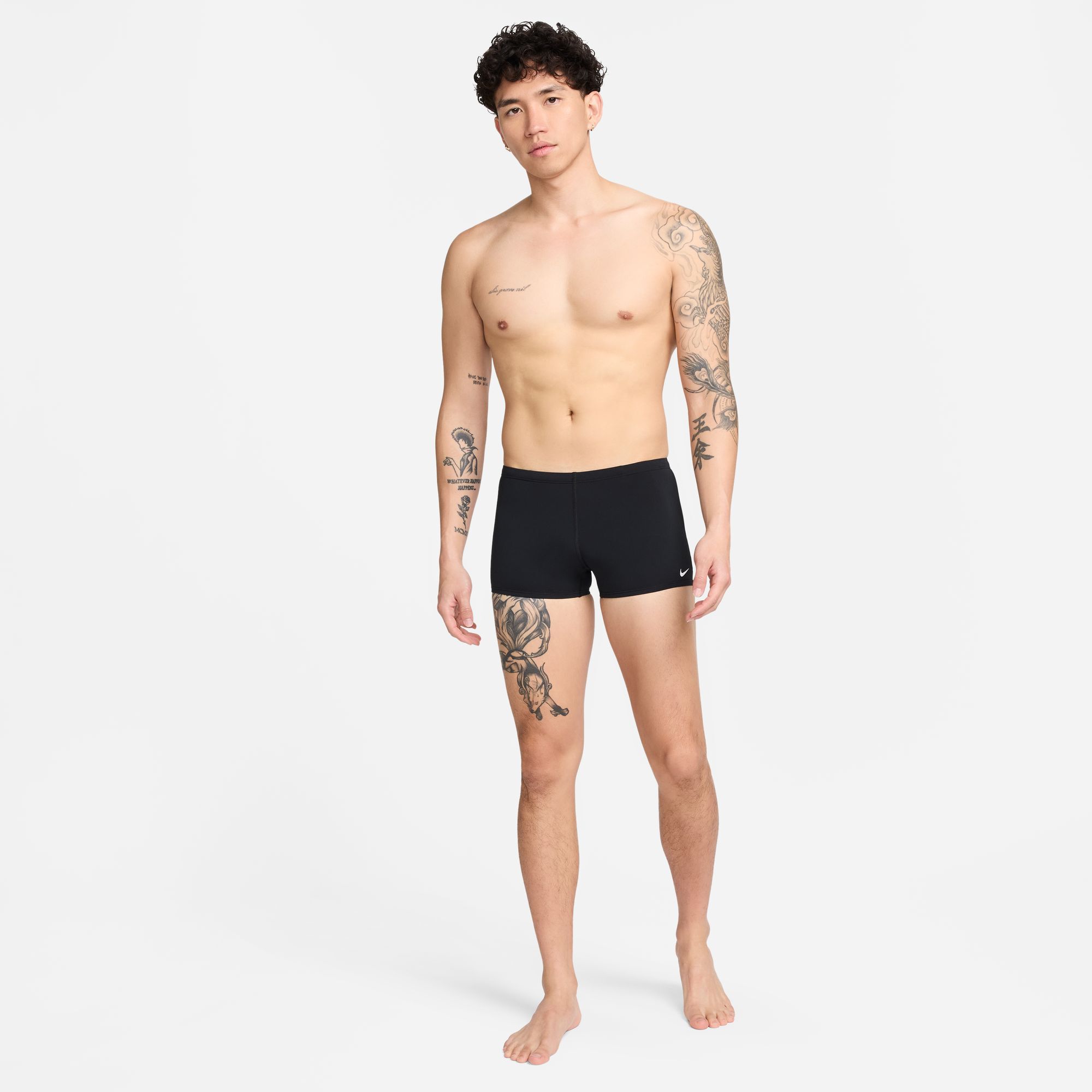 Buy Nike Poly Solid Men s Square Leg Swim Briefs Black Black White Nike Kuwait Official