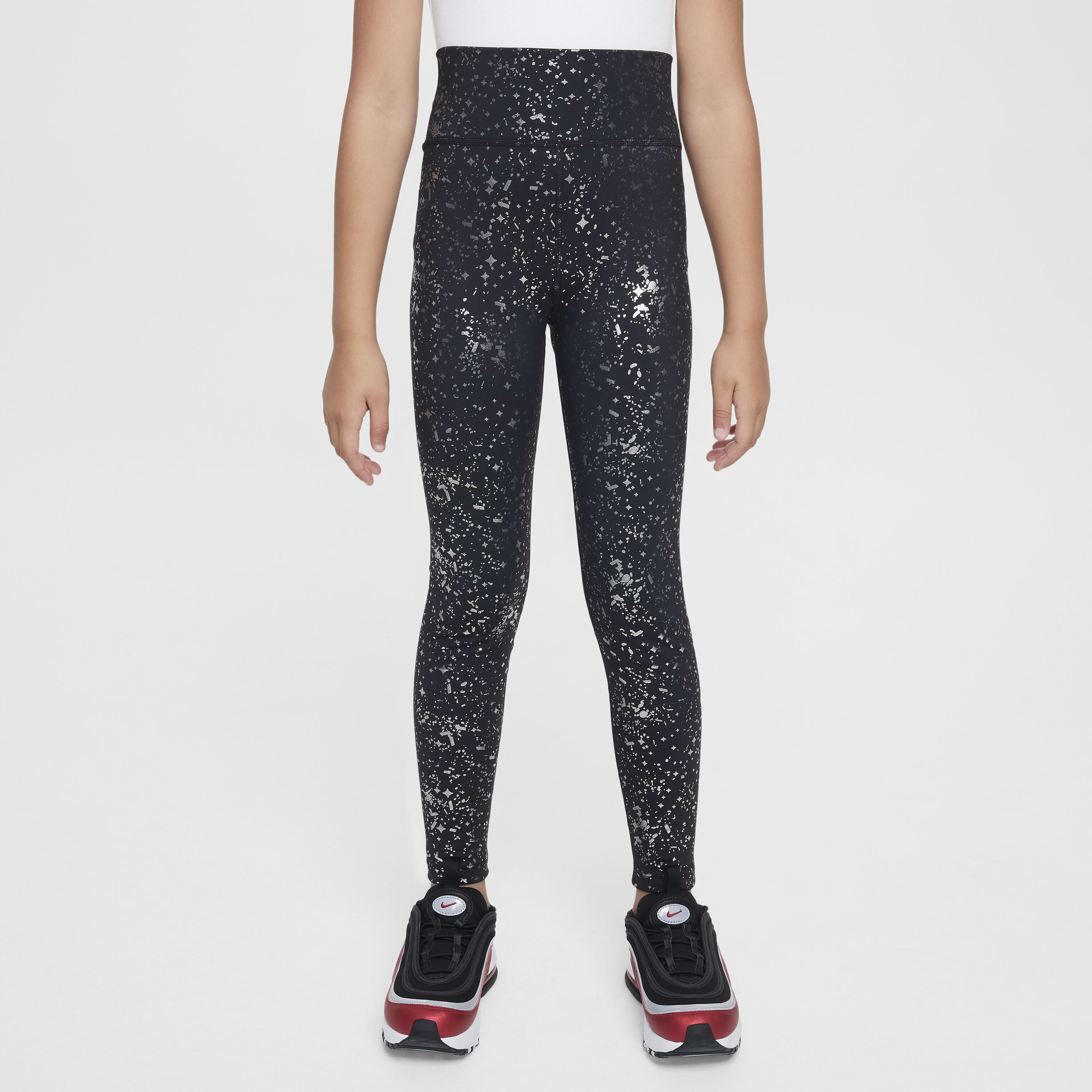 Buy Nike One Older Kids Girls Dri FIT High Waisted Leggings Black Metallic Silver Nike Kuwait Official