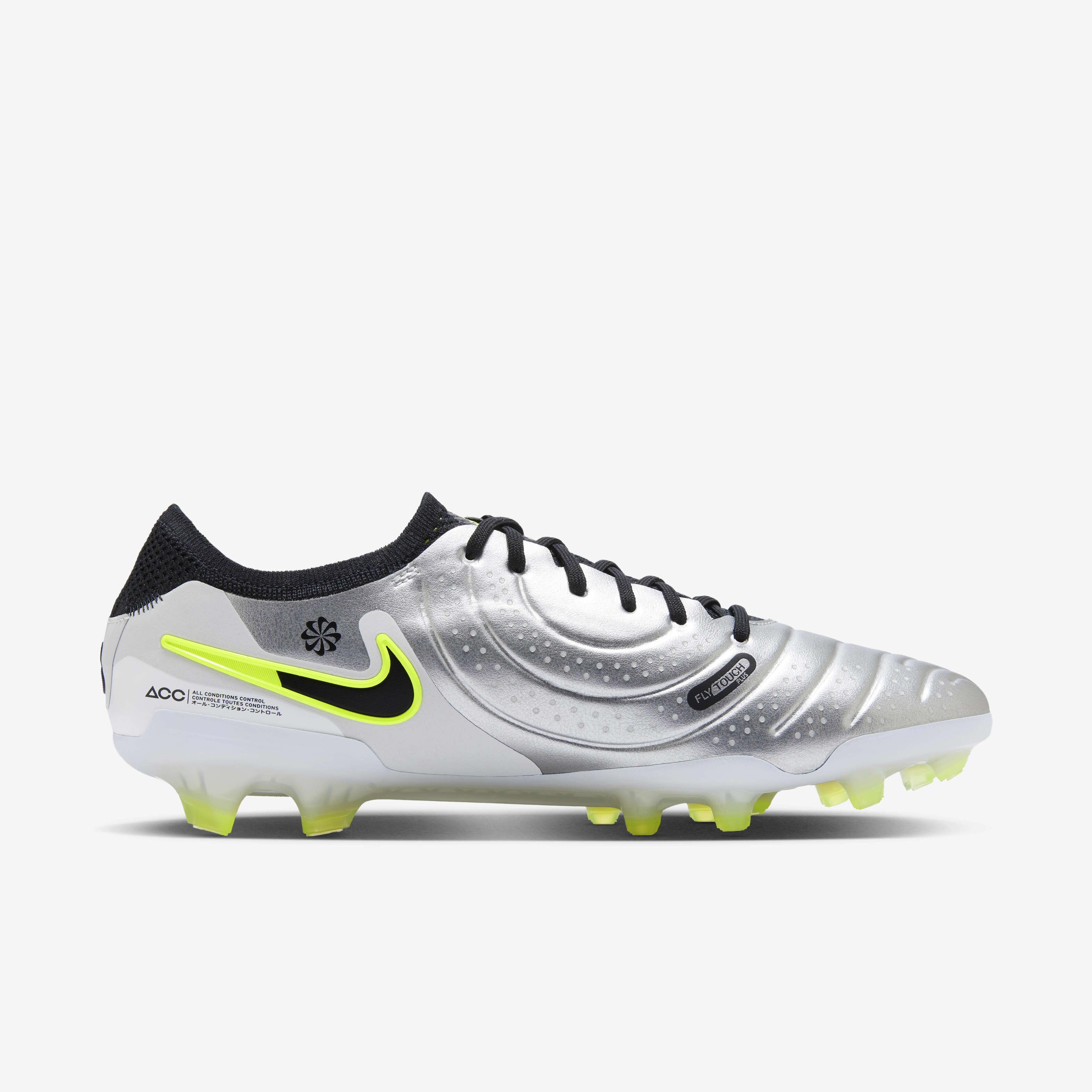 Buy Nike Tiempo Legend 10 Elite Firm Ground Low Top Football Boot Metallic Silver Volt Black Nike Kuwait Official