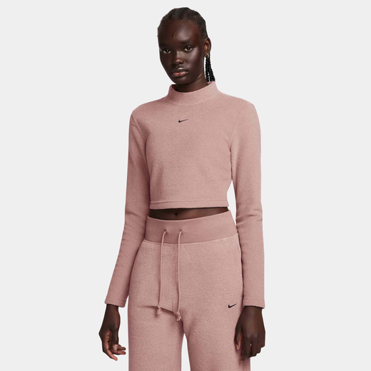 T-Shirts & Tops-Nike, Nike Sportswear Phoenix Plush, Women's Slim Mock-Neck Long-Sleeve Cropped Cosy Fleece Top
