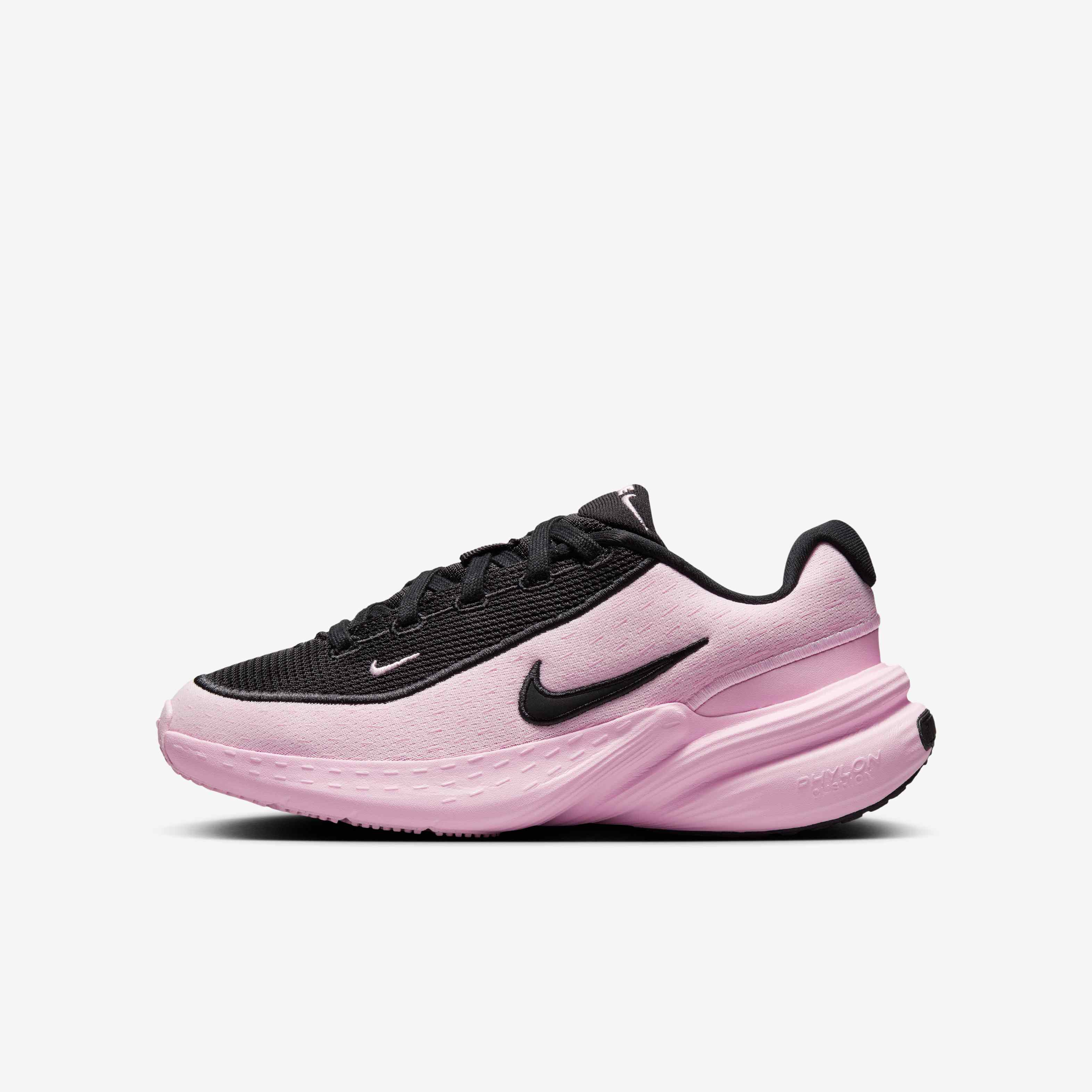 black nike sneakers with pink bottoms