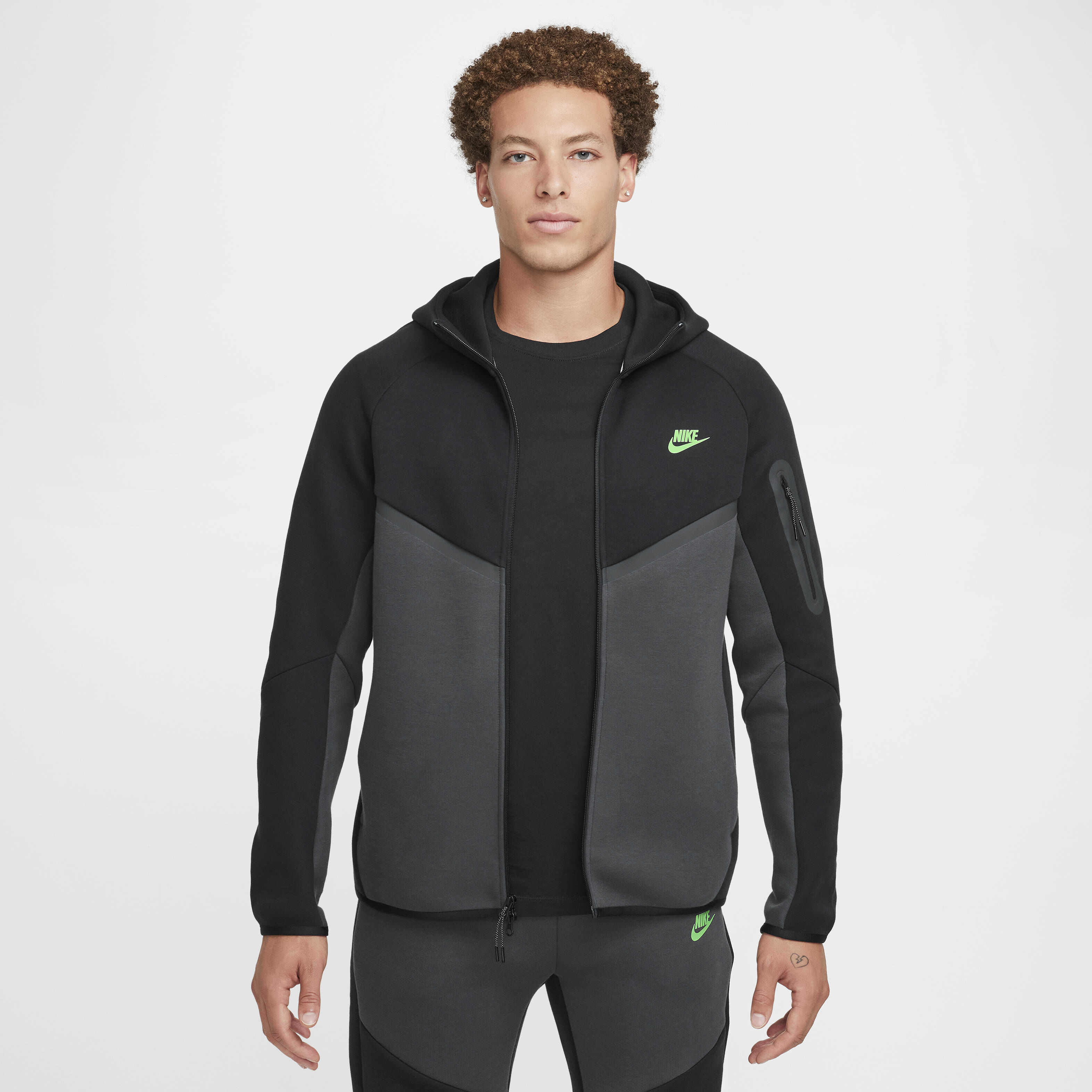 Buy Nike Tech Men s Full Zip Windrunner Hoodie Black Anthracite Green Strike Nike Kuwait Official