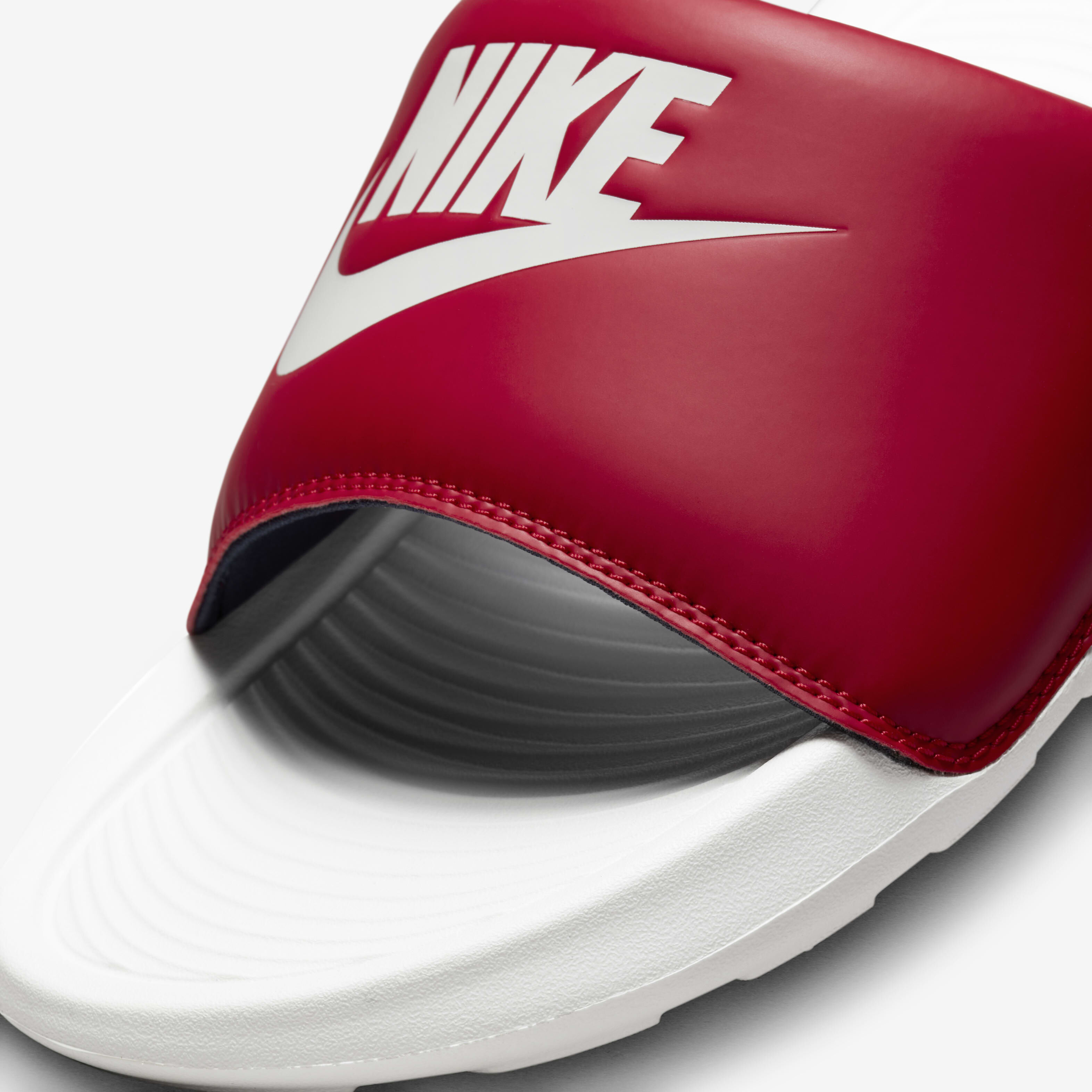 red and white nike slippers