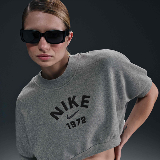 Women's Sweatshirts-Nike, Nike Sportswear Collection, Women's Crew-Neck Short-Sleeve Cropped French Terry Top