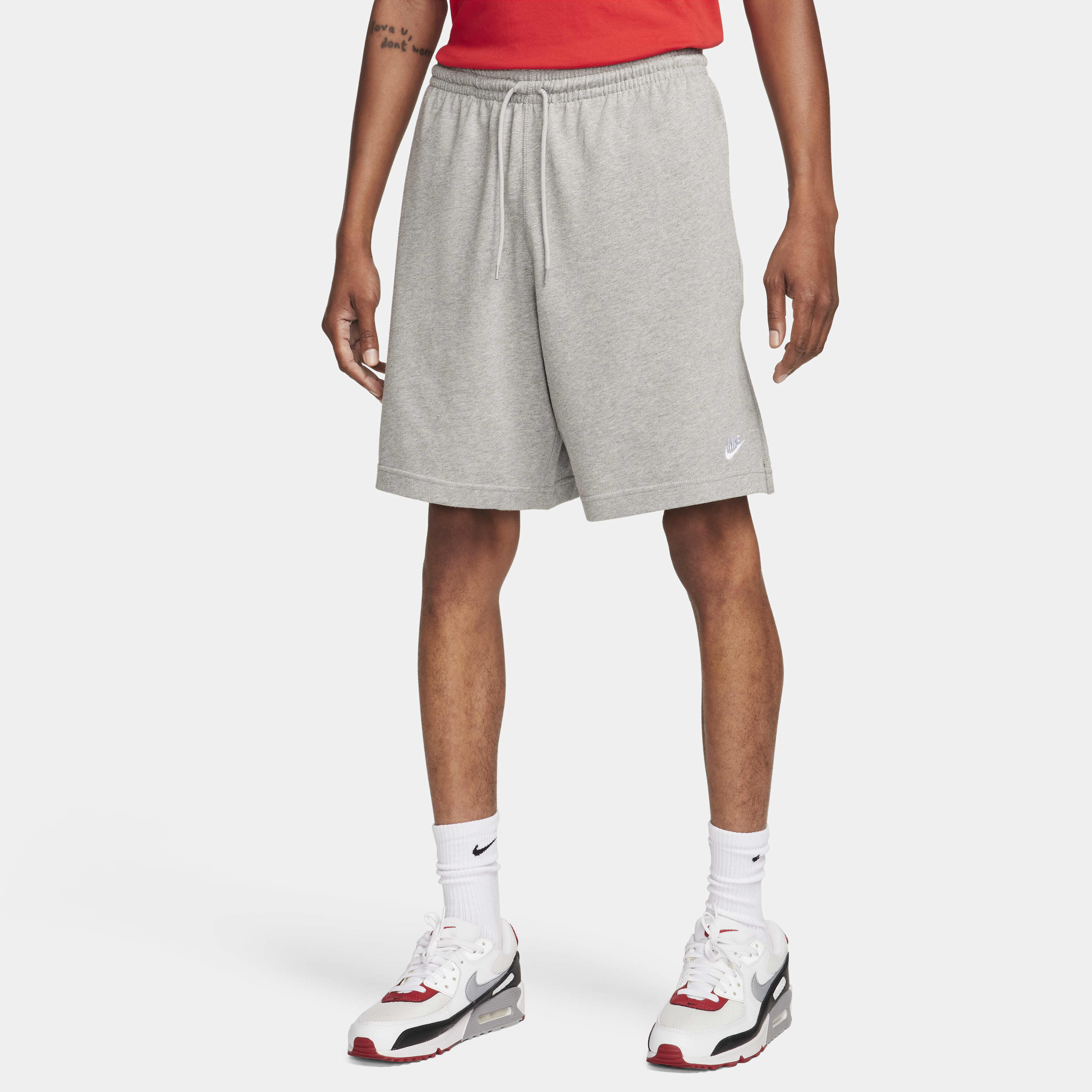 ★★Nike★★ Club Knit Shorts M Dark Grey Heather White FQ43 NIKE CLUB KNIT SHORT-DARK GREY HEATHER/WHITE - FIVESTAR