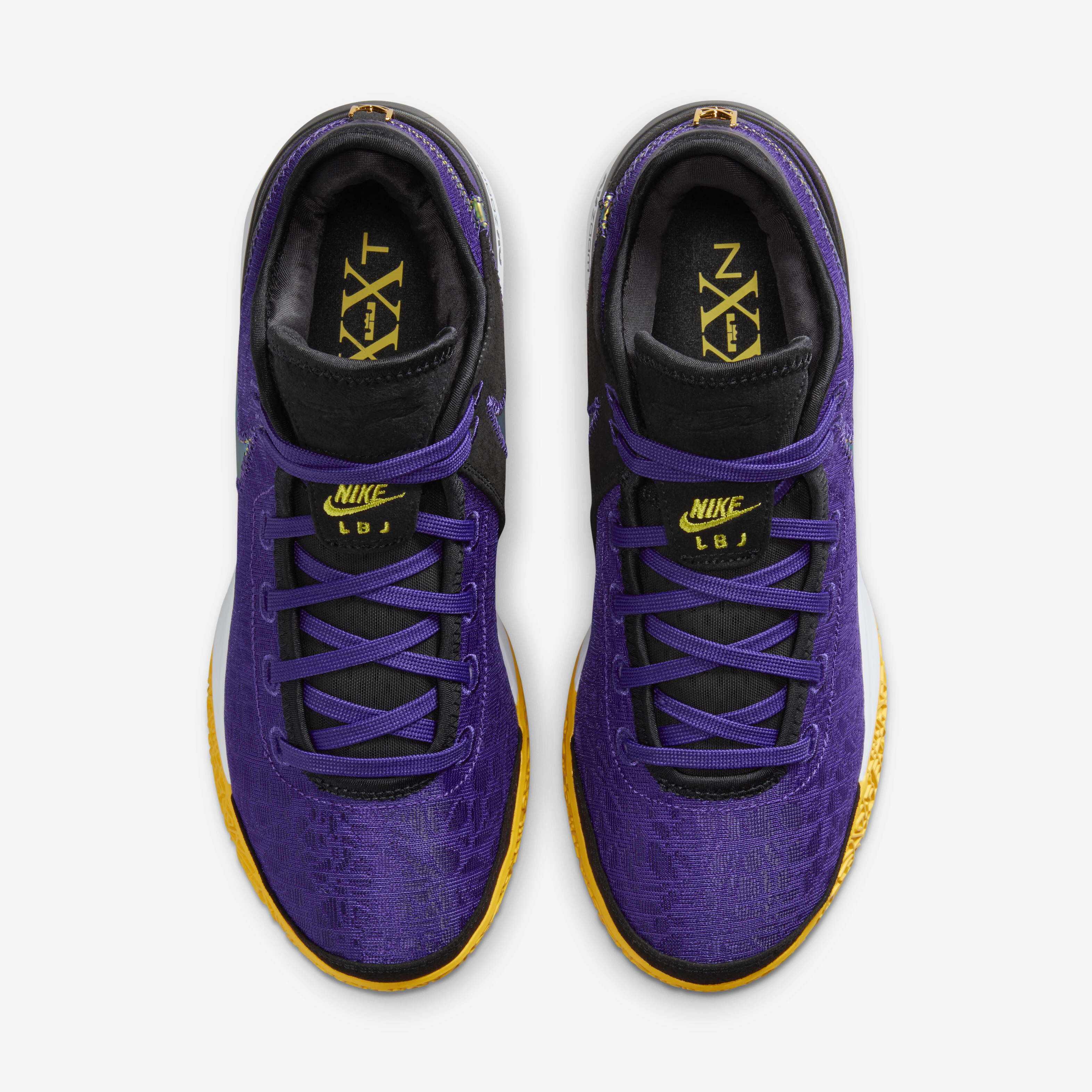 Lebron shoes purple and gold store