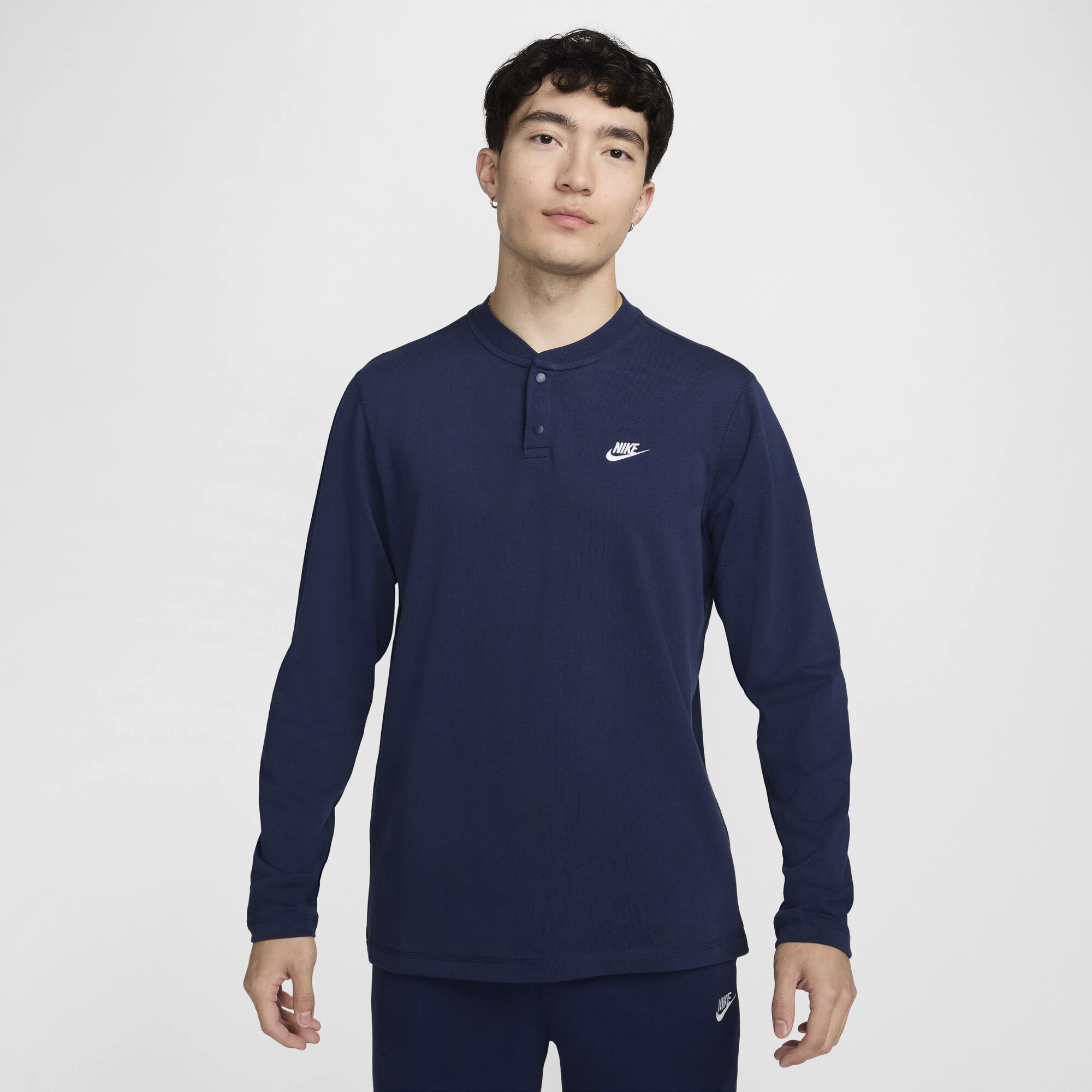 Buy Nike Club Men's Long-Sleeve Henley Midnight Navy/Midnight