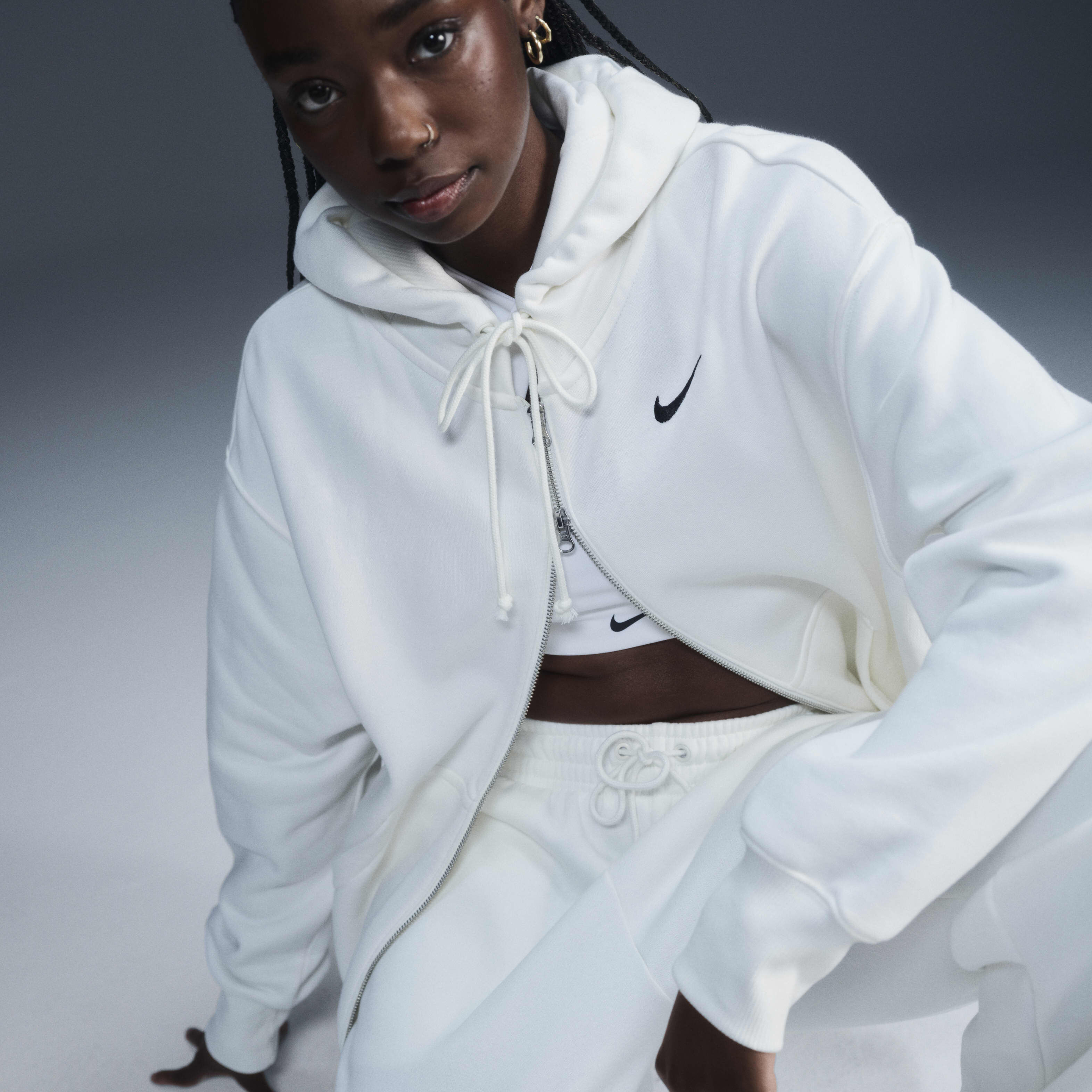 Womens white nike zip up hoodie deals