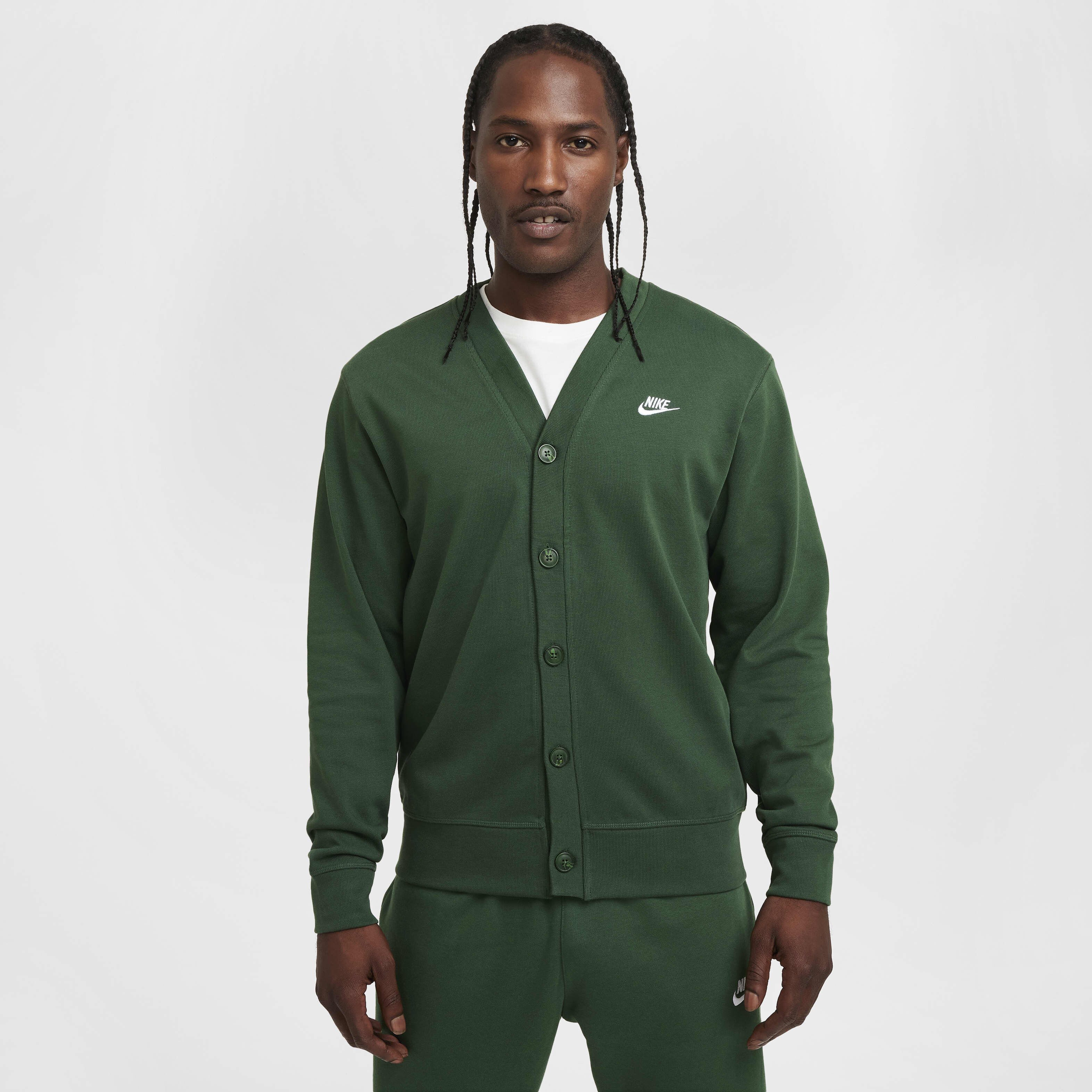 Buy Nike Club Men's Knit Fairway Cardigan - Fir/White | Nike
