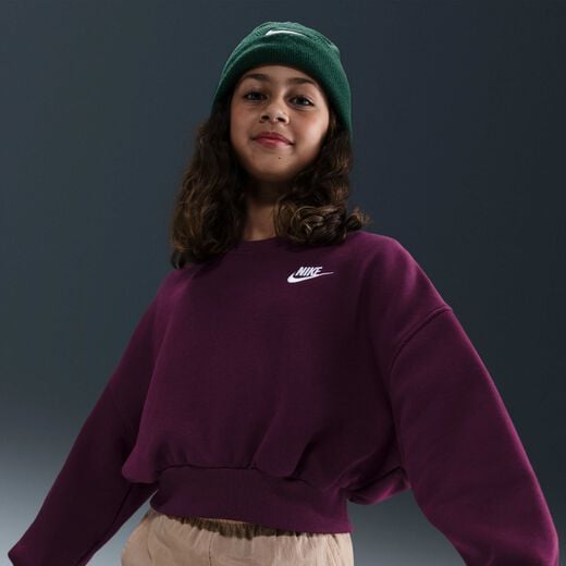 Kids' Sweatshirts-Nike, Nike Sportswear Club Fleece, Girls' Boxy Crew-Neck Sweatshirt