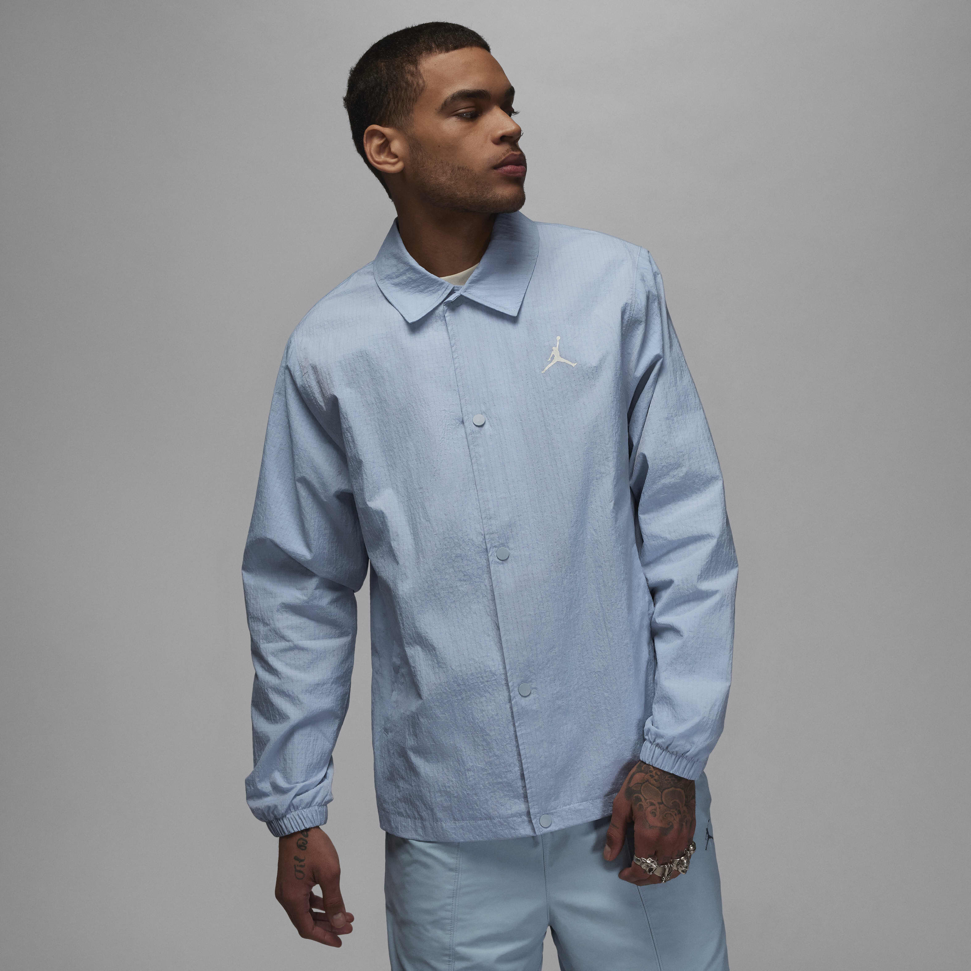 Buy Jordan Essentials Men's Coaches Jacket Blue Grey/White