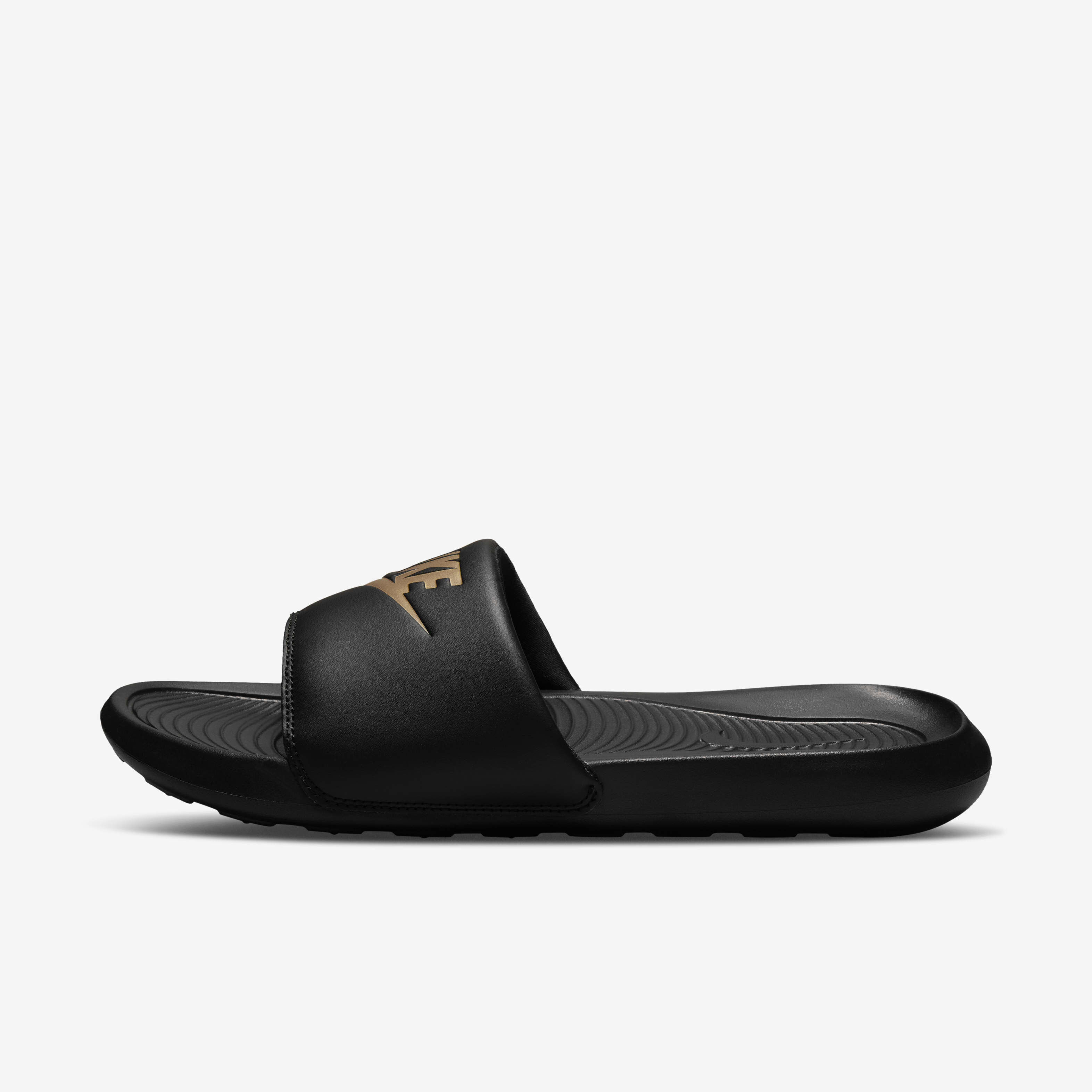 Buy Nike Victori One Men s Slides Black Black Metallic Gold Nike Kuwait Official