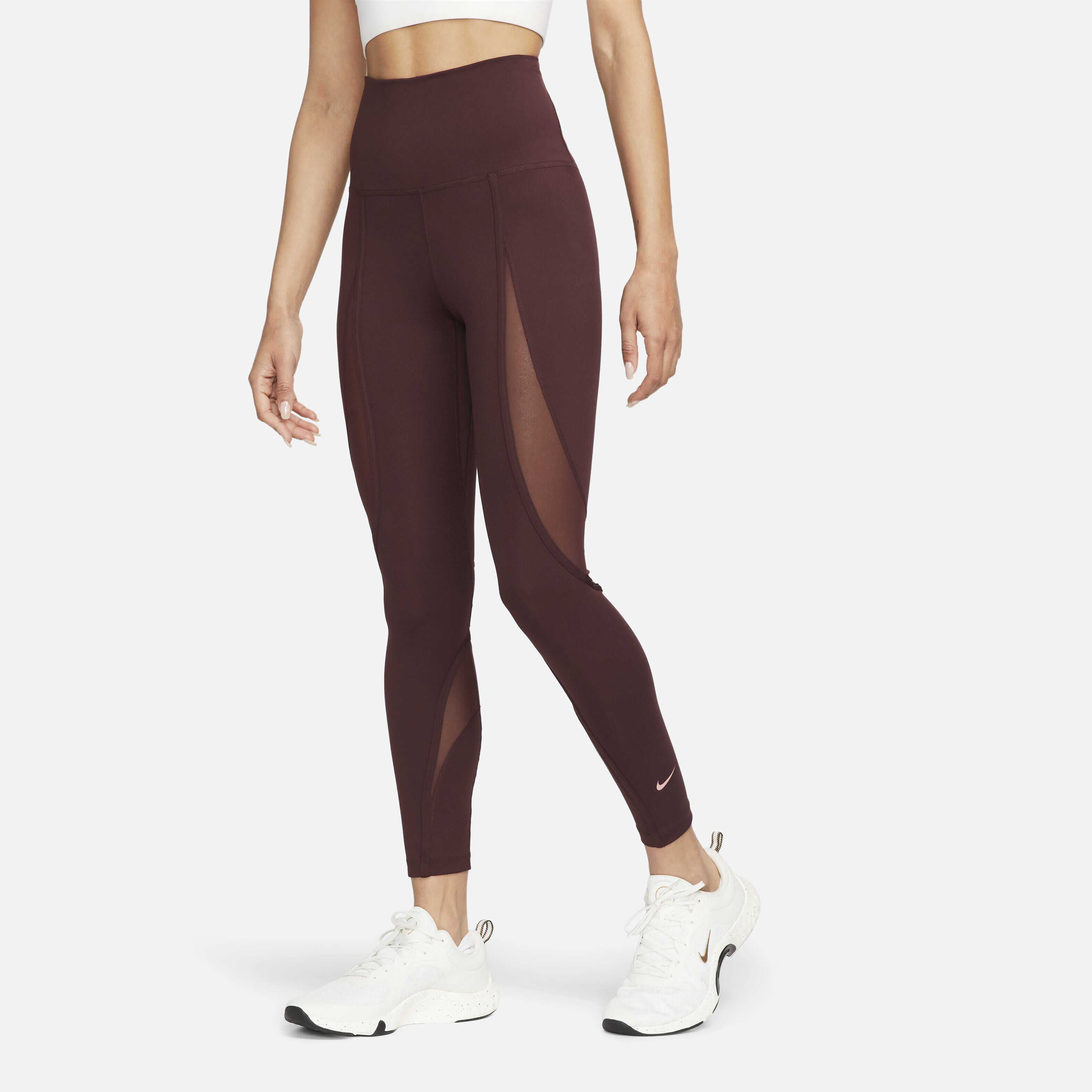 Buy Nike One Women s High Waisted 7 8 Mesh Panelled Leggings Burgundy Crush Red Stardust Nike Kuwait Official