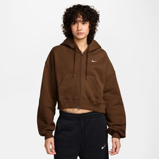 Women's Hoodies-Nike, Nike Studio Fleece Medium Weight, Women's Oversized Full-Zip Cropped Hoodie