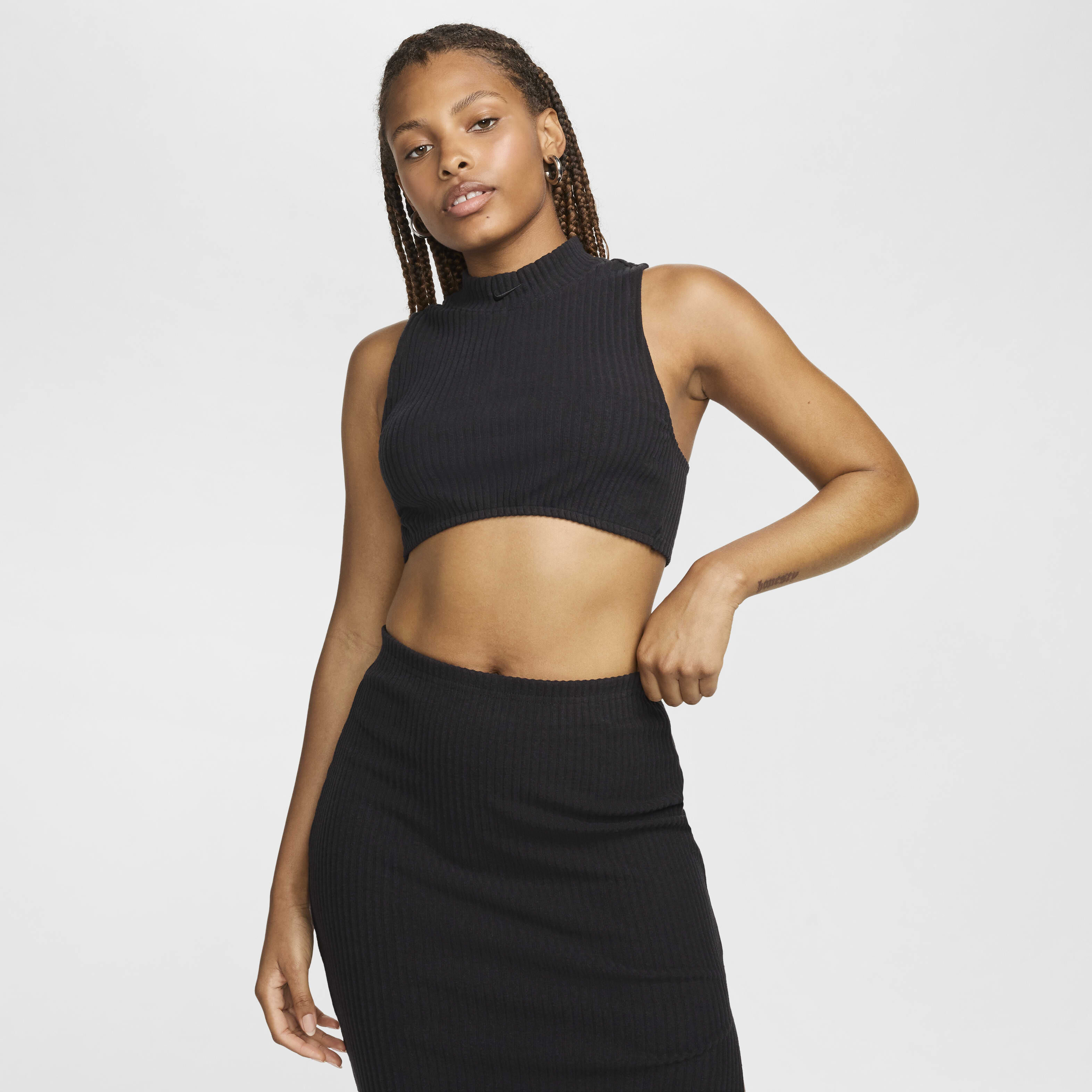Buy Nike Sportswear Chill Rib Women s Tight Mock Neck Cropped Tank Top Black Black Nike Kuwait Official