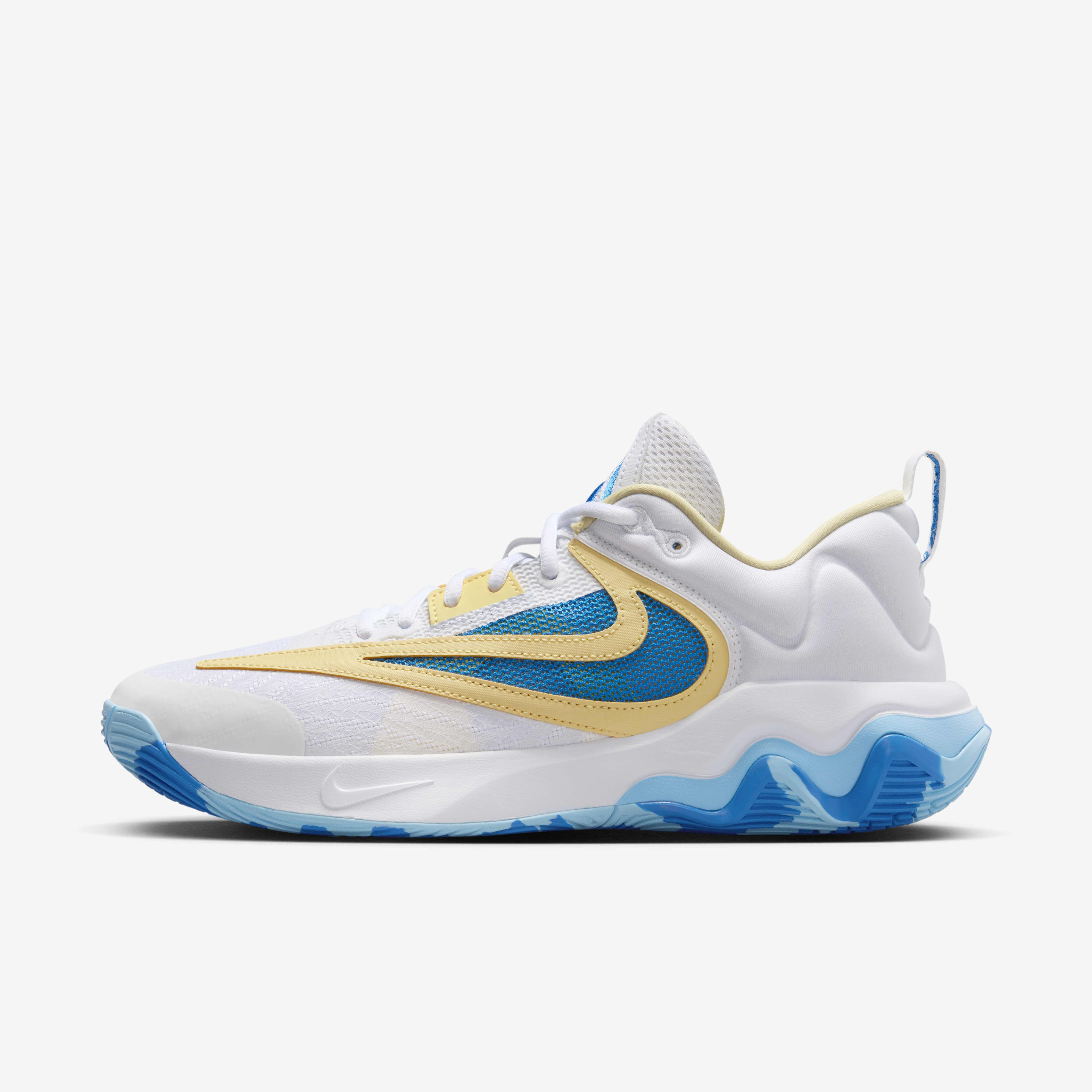 blue white and yellow basketball shoes