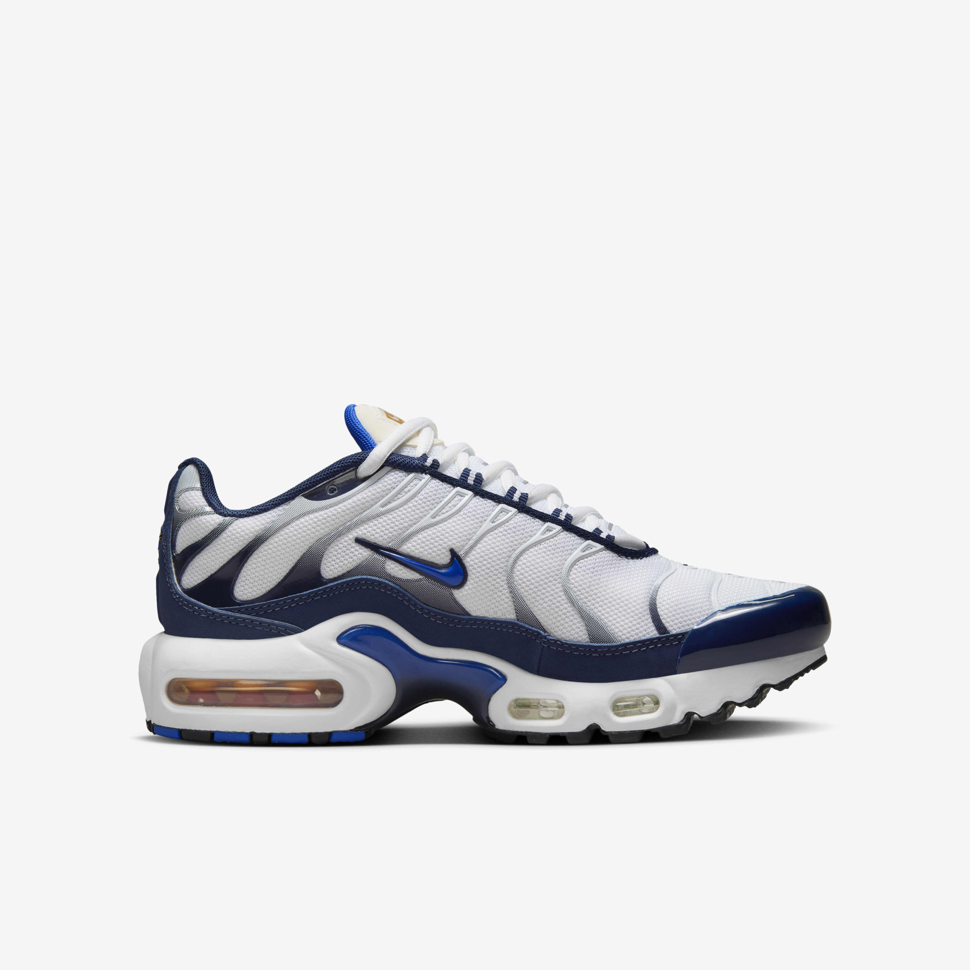 Buy Nike Air Max Plus Older Kids Shoes White Midnight Navy Bronzine Hyper Royal Nike Kuwait Official