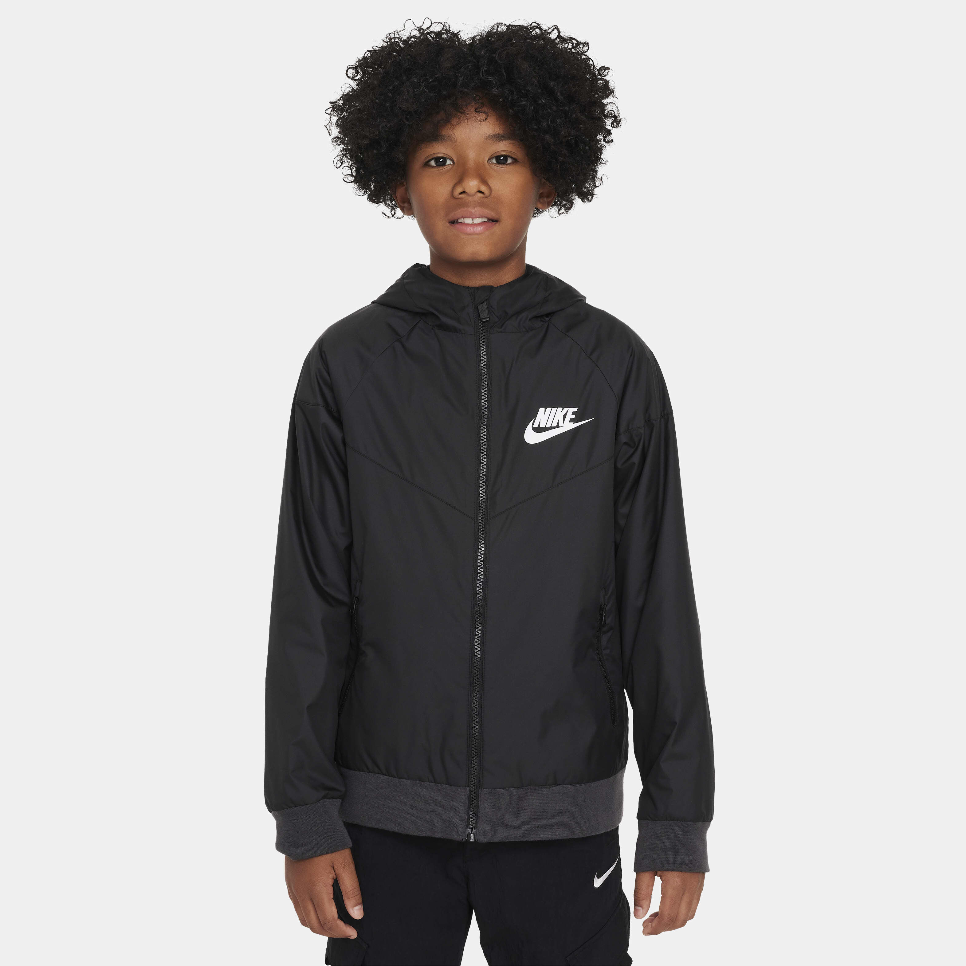 Buy Nike Sportswear Windrunner Older Kids Hooded Jacket Black Black Black White Nike Kuwait Official