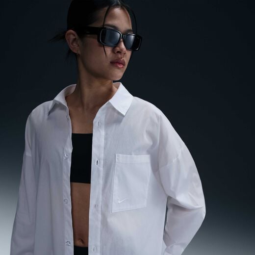 Shop By Athlete-Nike, Nike Sportswear Chill Poplin, Woven Loose Long-Sleeve Button-Down Top