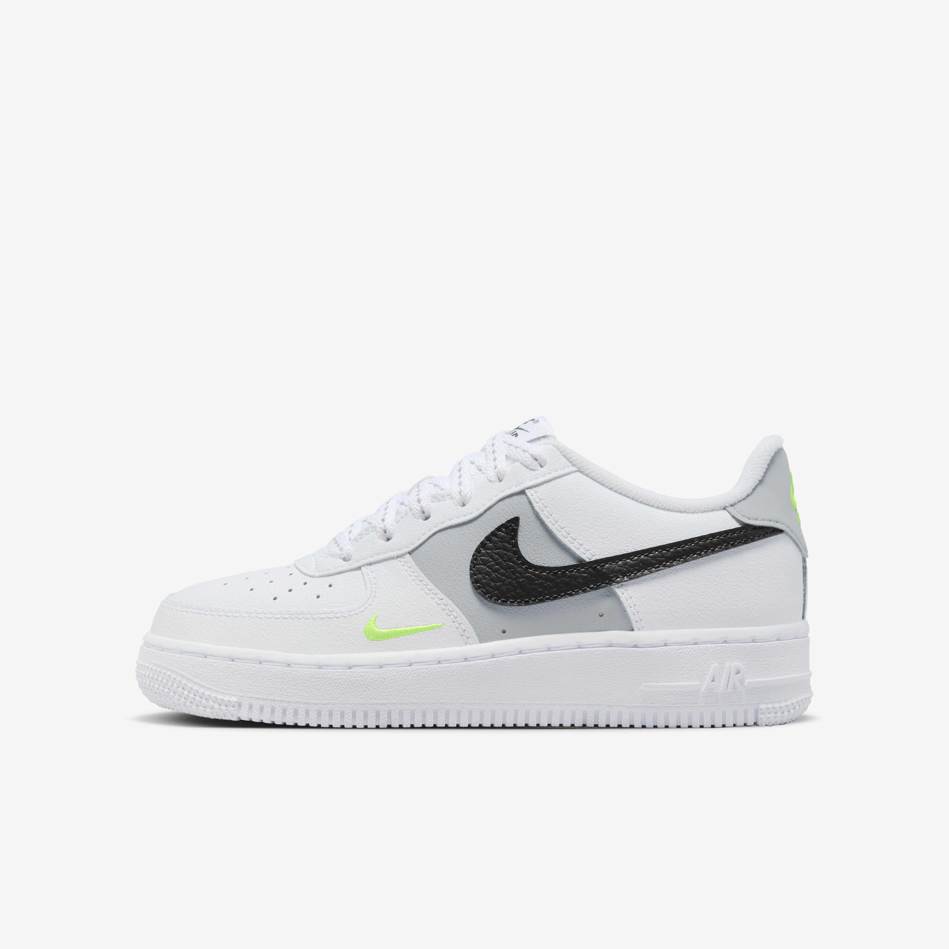 Buy Nike Air Force Older Kids' Shoes White/Volt/Wolf Grey - Technical View