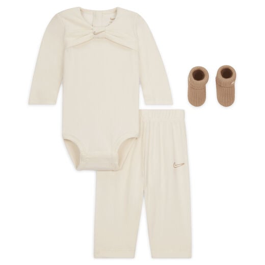 Sets-Nike, Nike, Baby (0-9M) Bow Ribbed Bodysuit 3-Piece Boxed Set