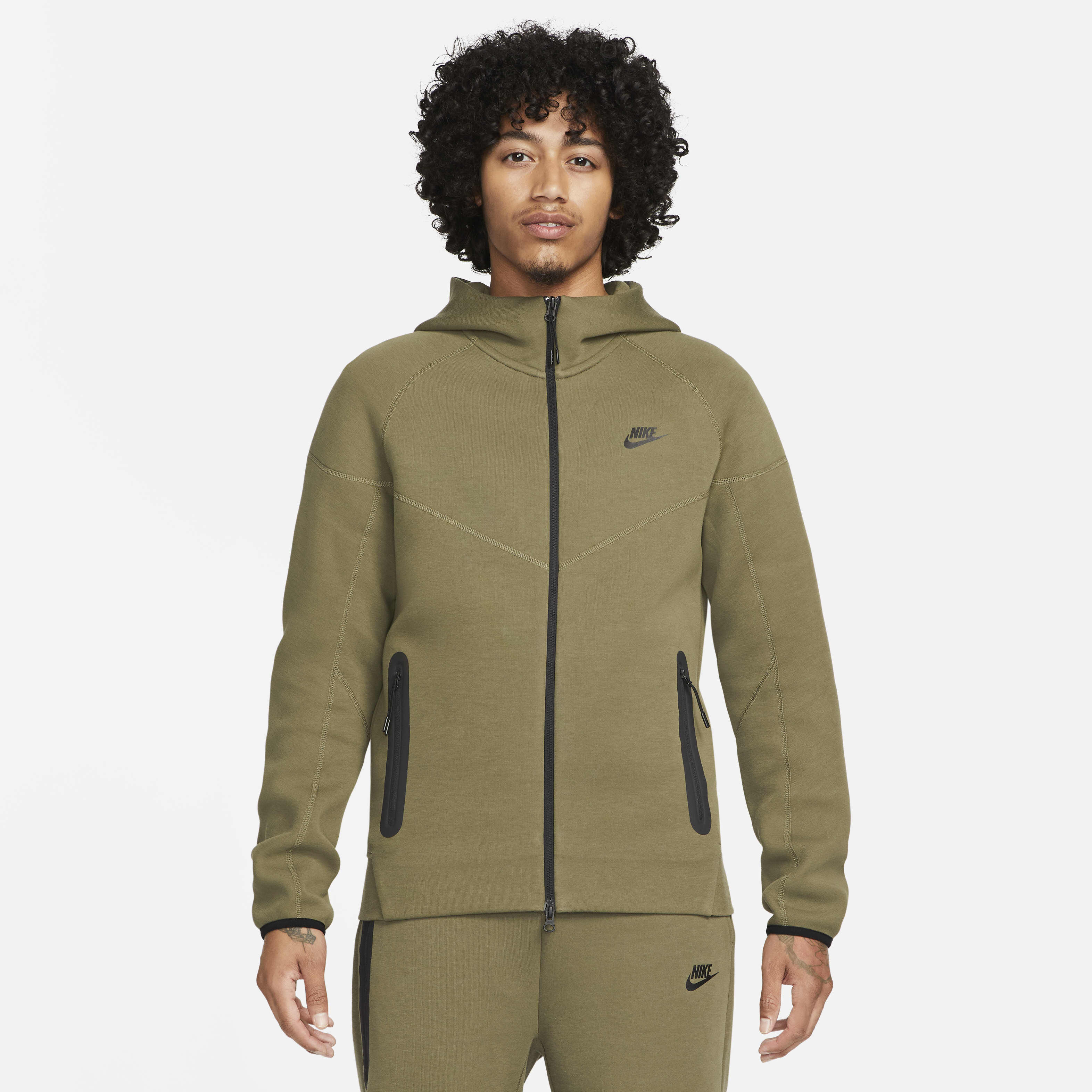 Buy Nike Sportswear Tech Fleece Windrunner Men s Full Zip Hoodie Medium Olive Black Nike Kuwait Official