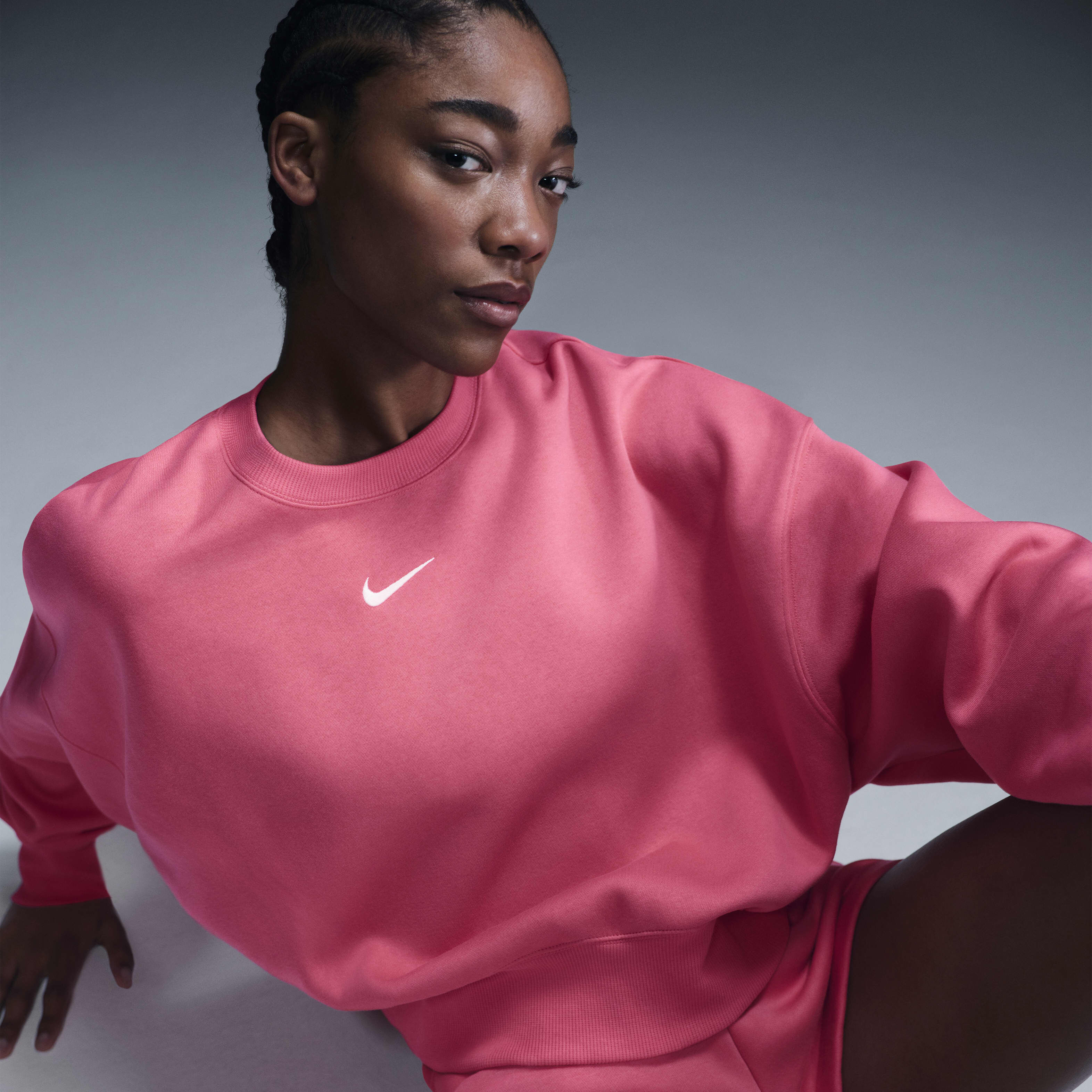 Buy Nike Sportswear Phoenix Fleece Women s Over Oversized Crew Neck Sweatshirt Aster Pink Sail Nike Kuwait Official
