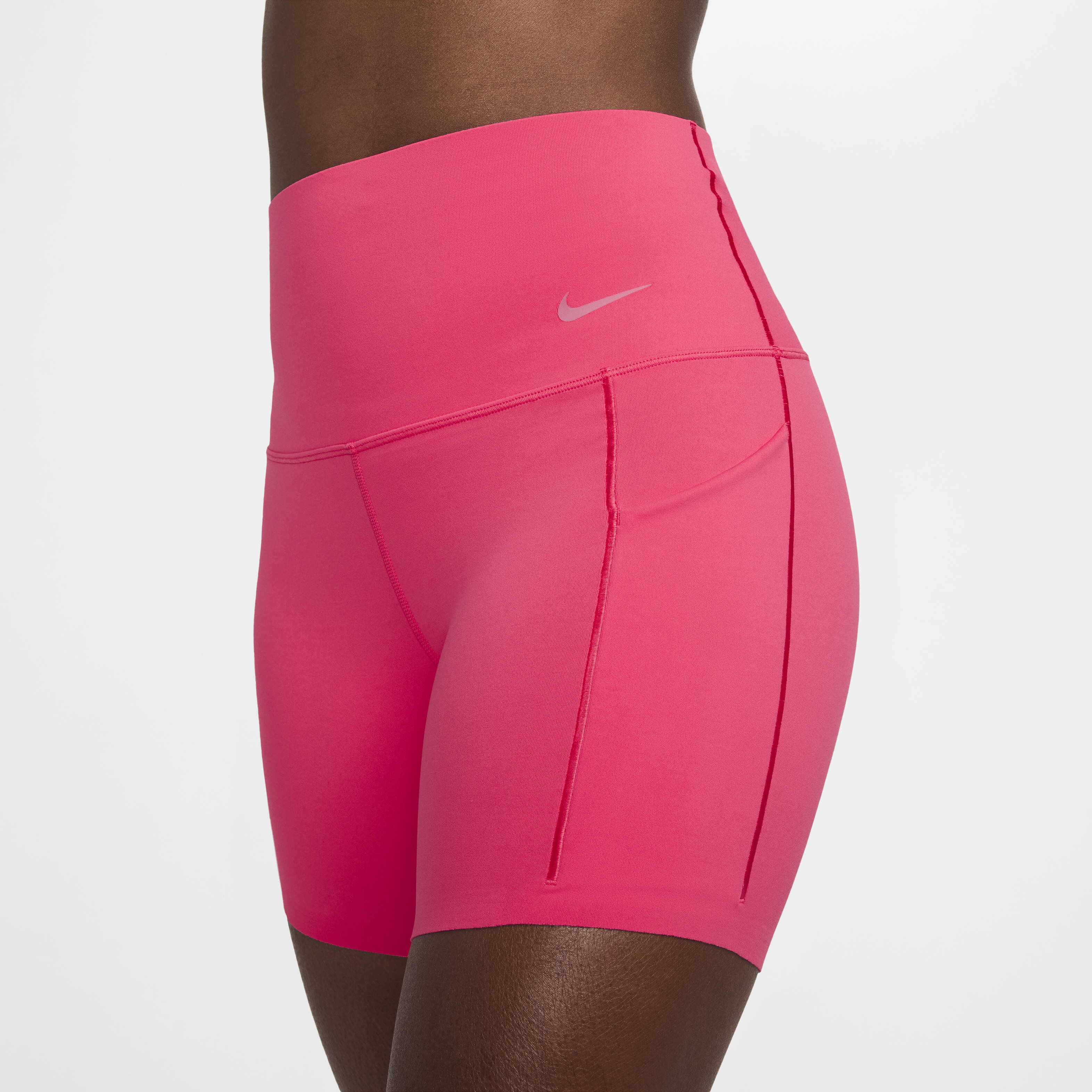 Buy Nike Universa Women s Medium Support High Waisted 12.5cm approx. Biker Shorts With Pockets Aster Pink Black Nike Kuwait Official