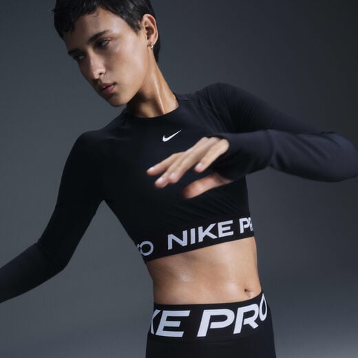 T-Shirts & Tops-Nike, Nike Pro, Women's Dri-FIT Cropped Long-Sleeve Top