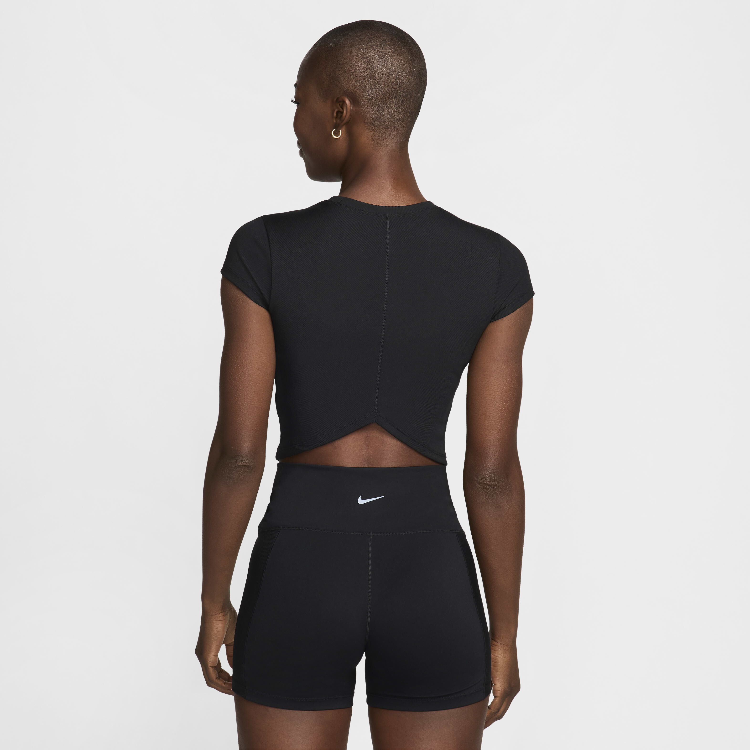Buy Nike One Fitted Rib Women s Dri FIT Short Sleeve Cropped Top Black Cool Grey Nike Kuwait Official