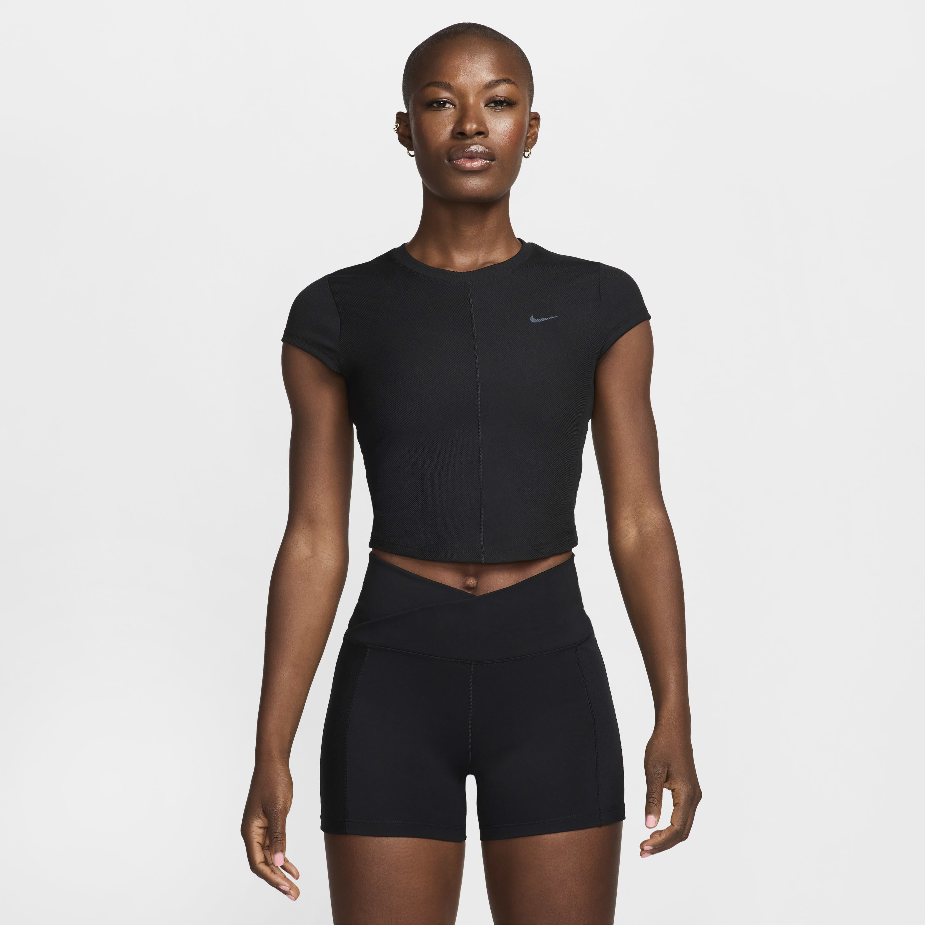 Buy Nike One Fitted Rib Women s Dri FIT Short Sleeve Cropped Top Black Cool Grey Nike Kuwait Official