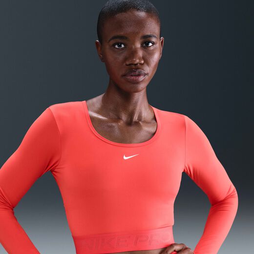 تخفيضات قمصان كم طويل نسائي-نايكي, نايكي برو, تيشيرت دراي-فت كروبد بأكمام طويلة للنساء