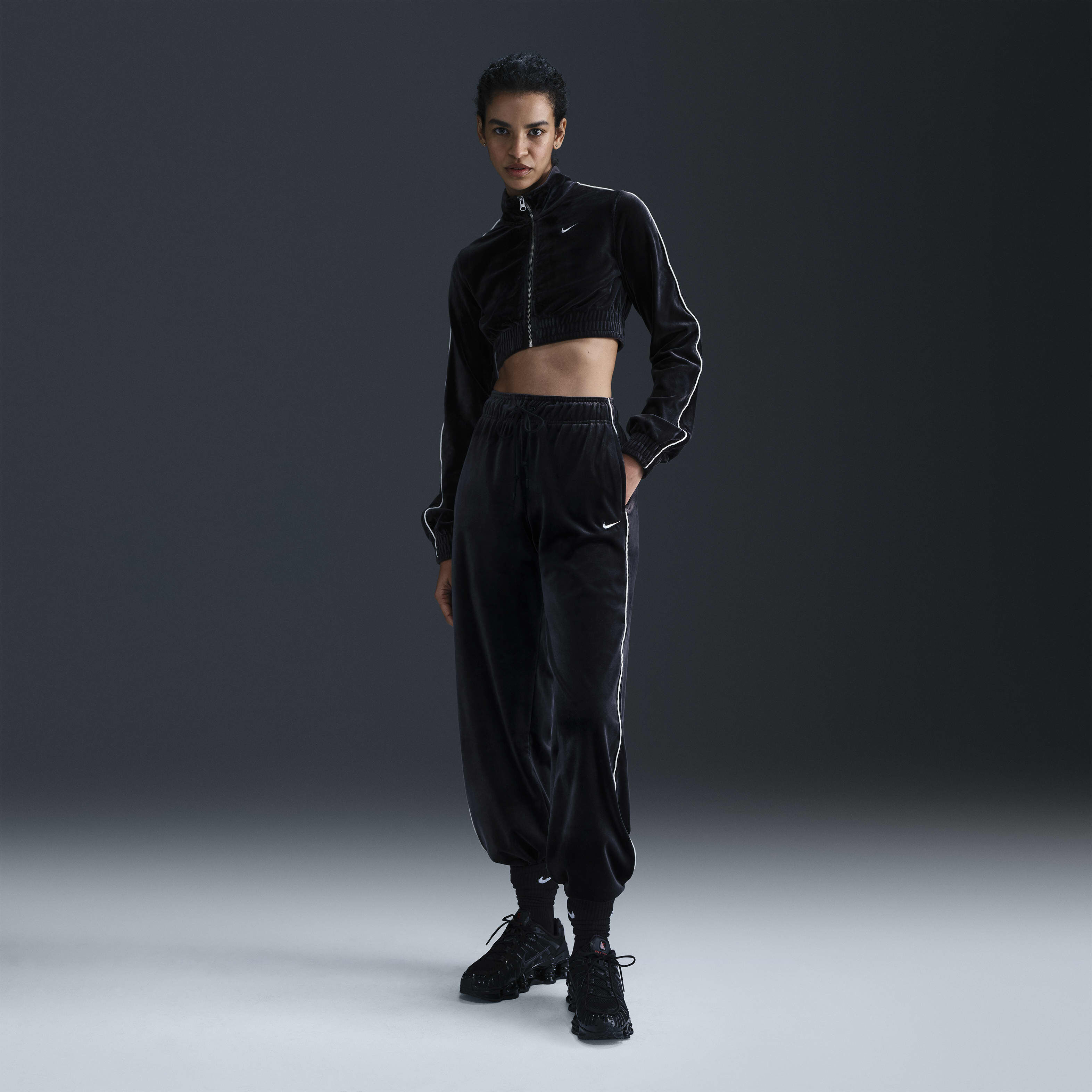 Buy Nike Sportswear Collection Women s Mid Rise Velour Joggers Black Sail Sail Nike Kuwait Official