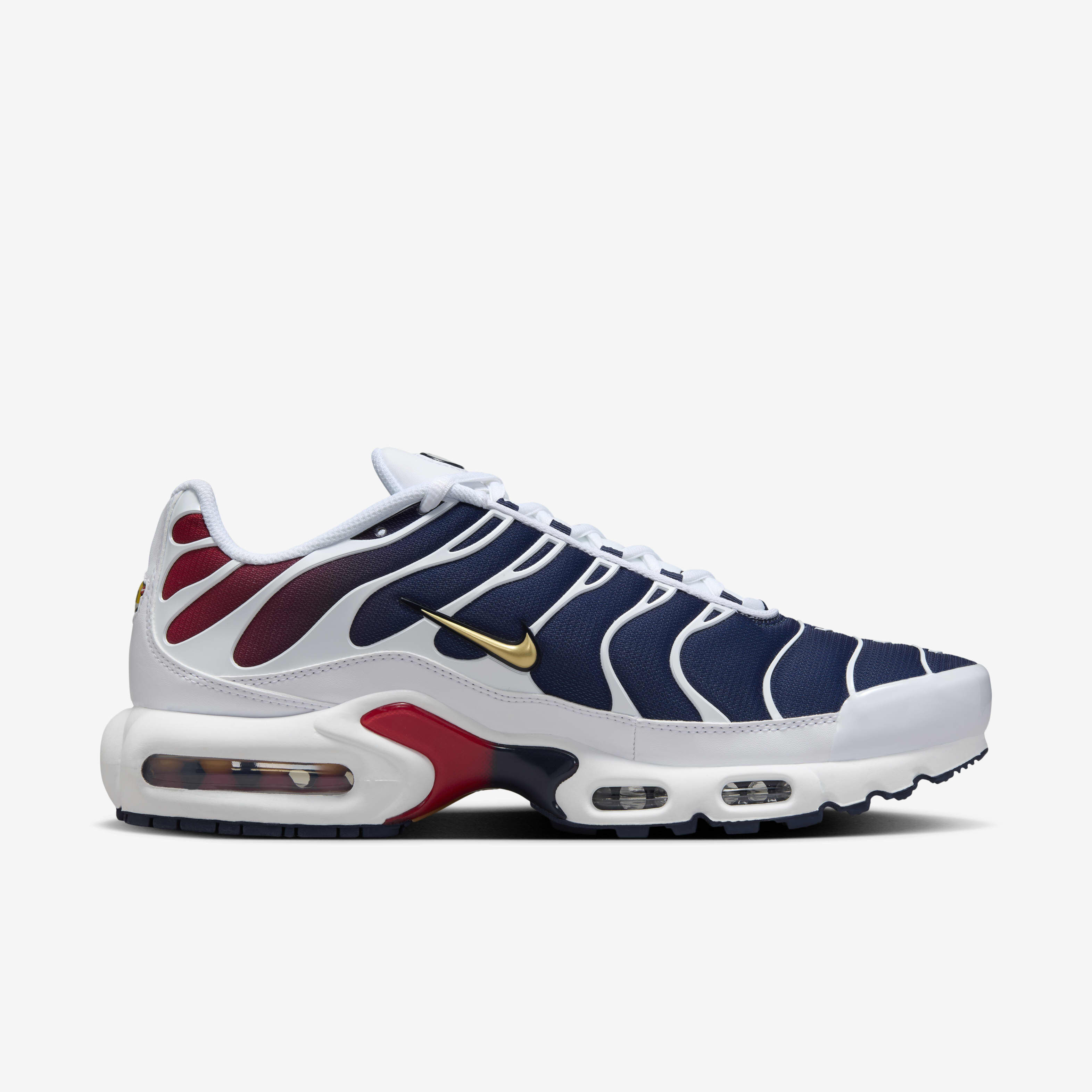 Buy Nike Air Max Plus Men s Shoes White Midnight Navy University Red Metallic Gold Nike Kuwait Official