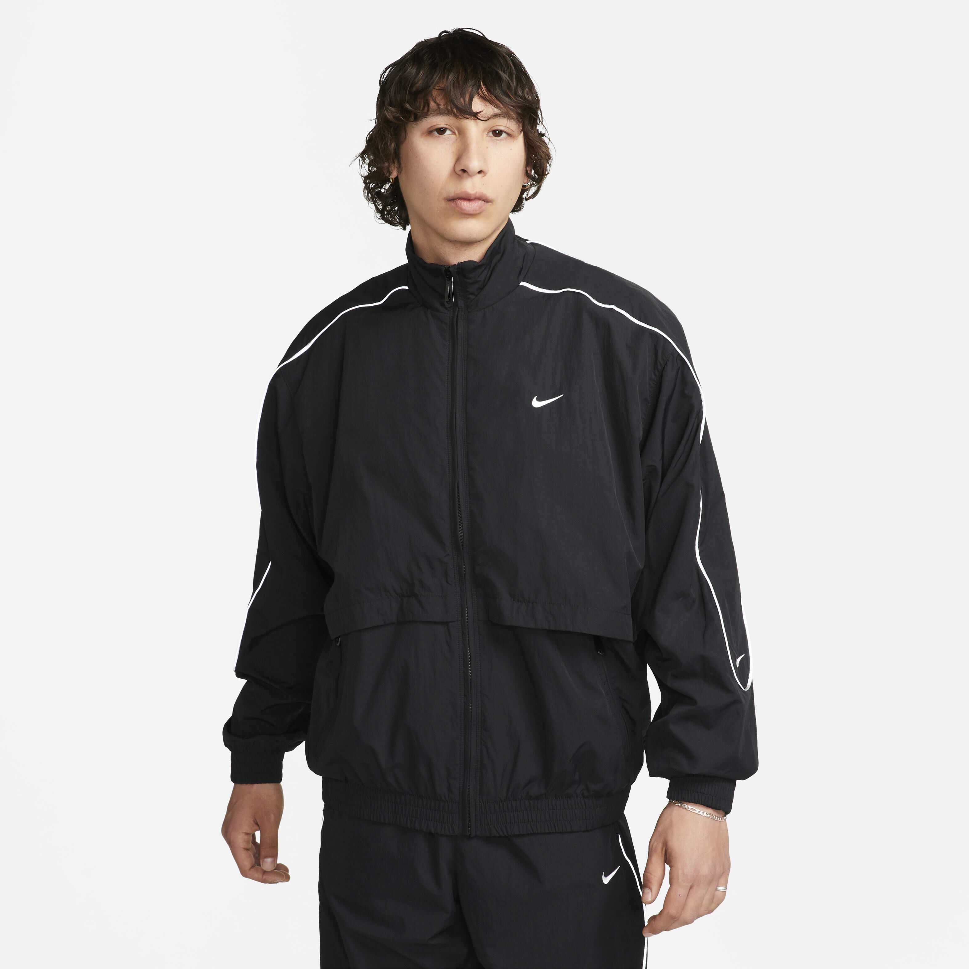 Buy Nike Sportswear Solo Swoosh Men s Woven Tracksuit Jacket Black White Nike Kuwait Official
