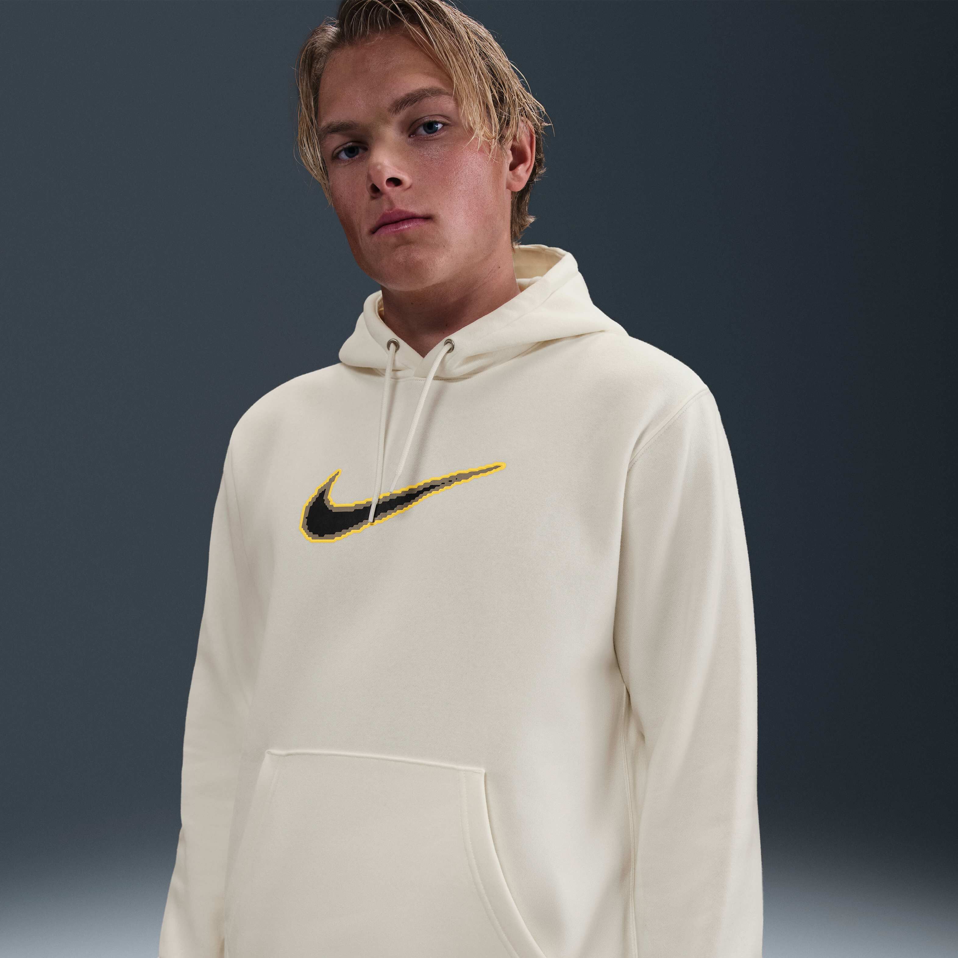 white nike sweatshirt with gold swoosh
